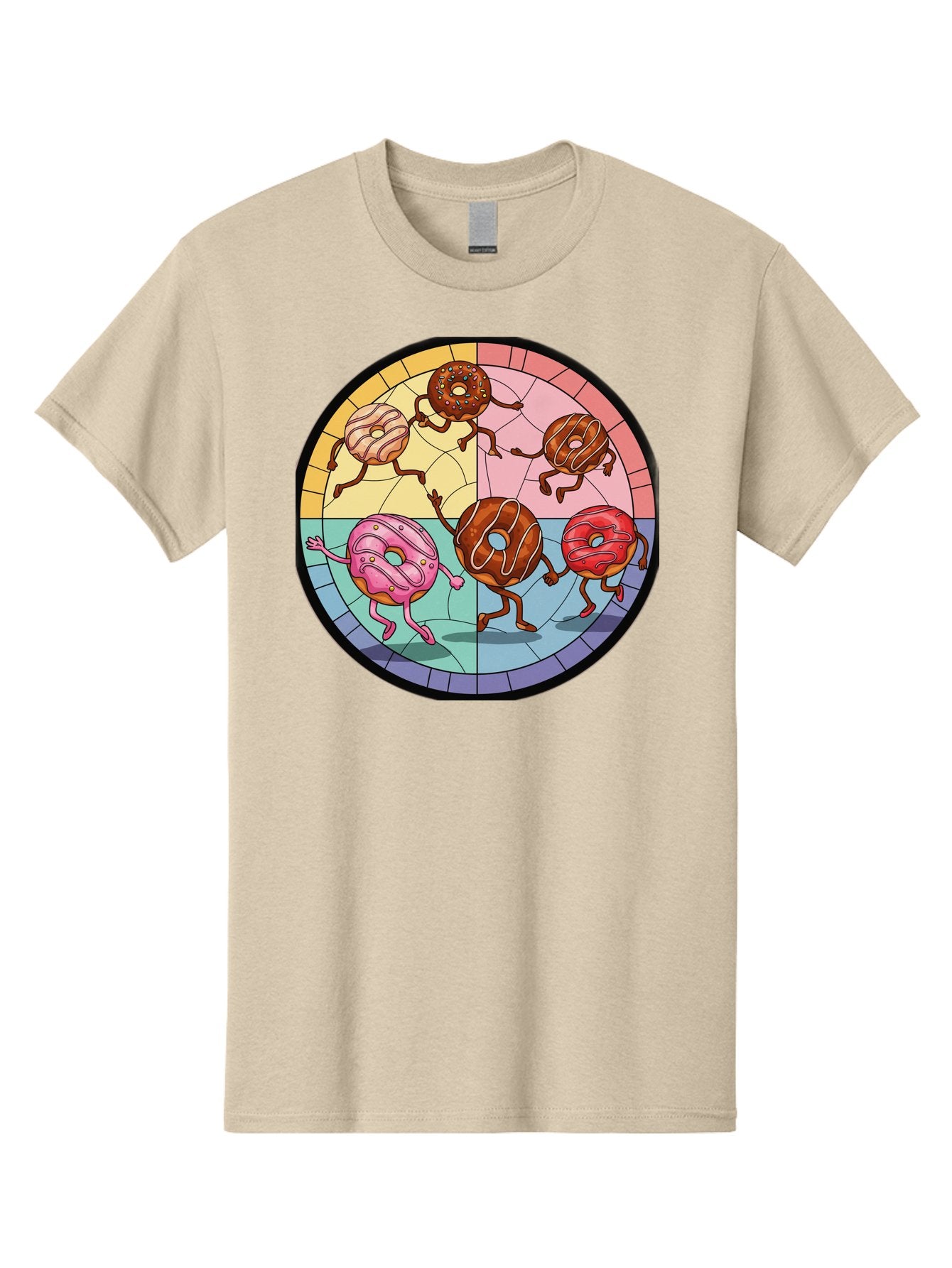 Donuts-Dancing-1 Men'S Graphic Tee, 100% Cotton, Comfortable Casual Summer Wear, Machine Washable, Donuts Dancing, Cartoon Donuts, Sweet Treats, Colorful Illustration, Playful Art, Pastry Characters, Whimsical Design, Tasty Delights, Baa522 9