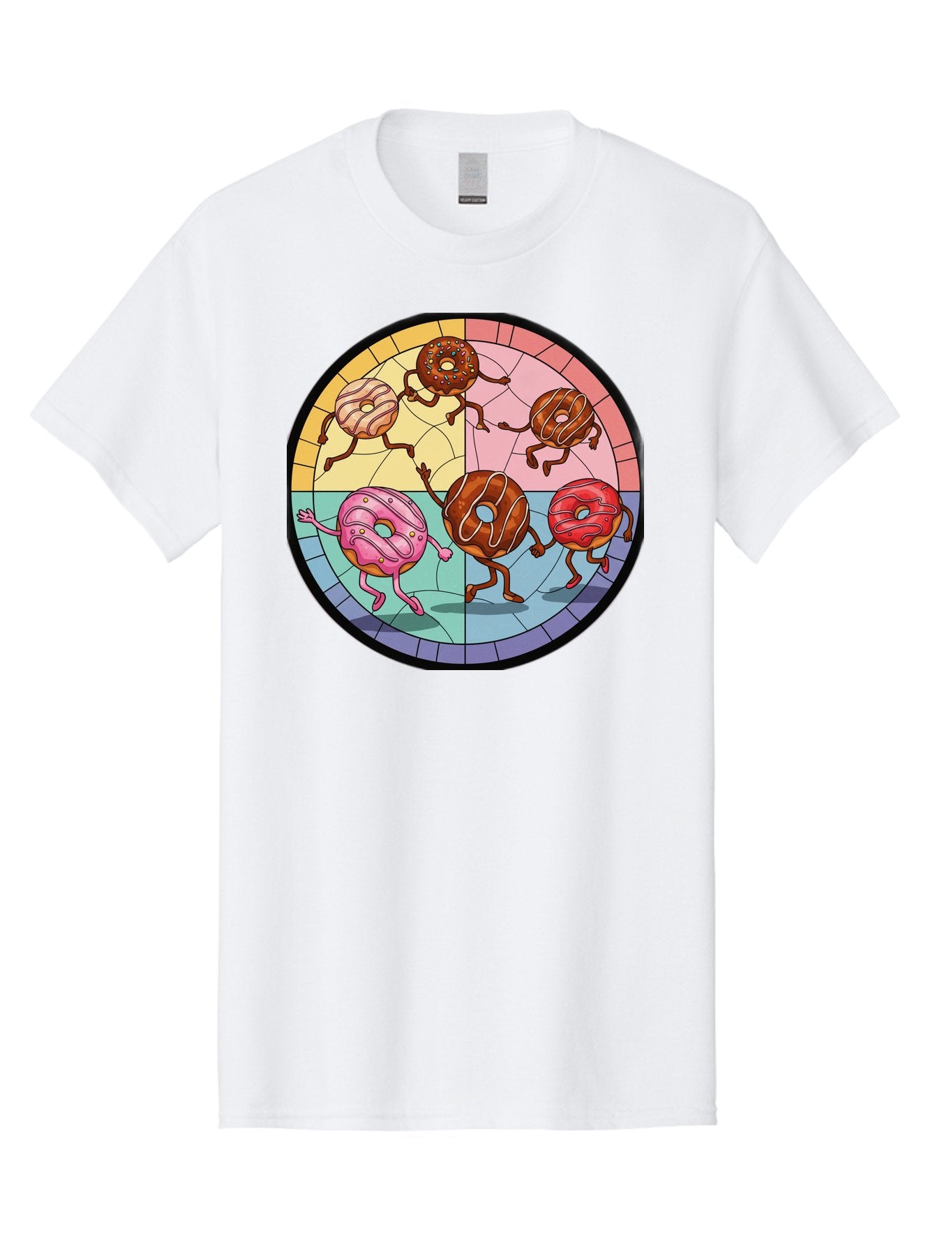 Donuts-Dancing-1 Men'S Graphic Tee, 100% Cotton, Comfortable Casual Summer Wear, Machine Washable, Donuts Dancing, Cartoon Donuts, Sweet Treats, Colorful Illustration, Playful Art, Pastry Characters, Whimsical Design, Tasty Delights, Baa522 3