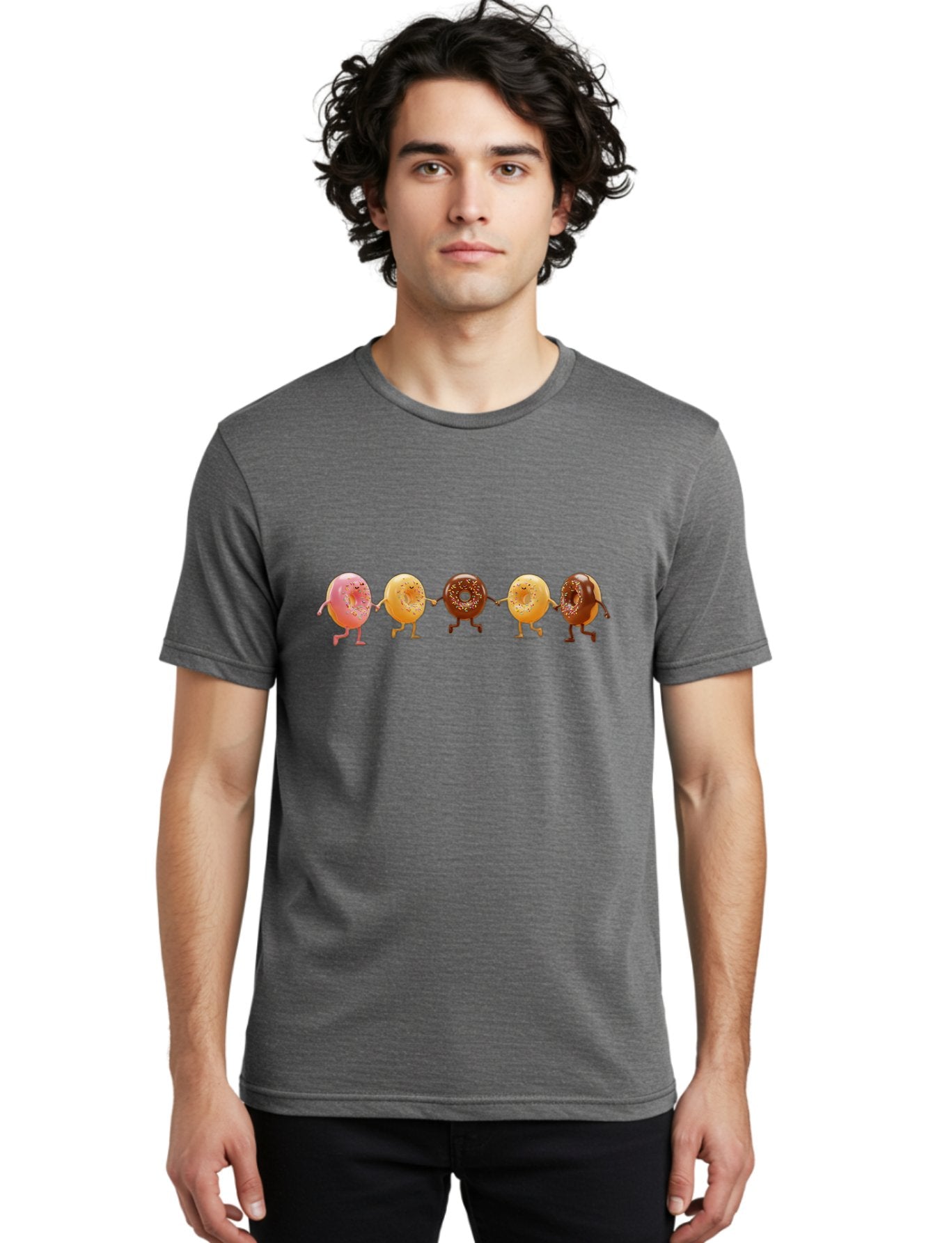 Donuts-Dancing-2 Men'S Graphic Tee, 100% Cotton, Comfortable Casual Summer Wear, Machine Washable, Donuts Dancing, Happy Donuts, Glazed Donut, Chocolate Donut, Sprinkles, Sugar Coating, Playful Treats, Sweet Indulgence, Cartoon Donuts, Baa523 23