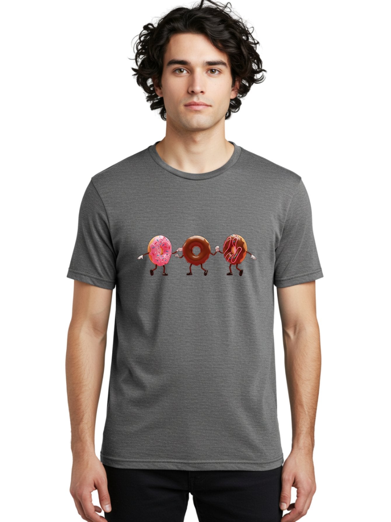 Donuts-Dancing Men'S Graphic Tee, 100% Cotton, Comfortable Casual Summer Wear, Machine Washable, Donuts Dancing, Sweet Treats, Chocolate Frosting, Pink Sprinkles, Donut Friends, Cartoon Donuts, Tasty Desserts, Bakery Delights, Donut Gang, Baa524 29