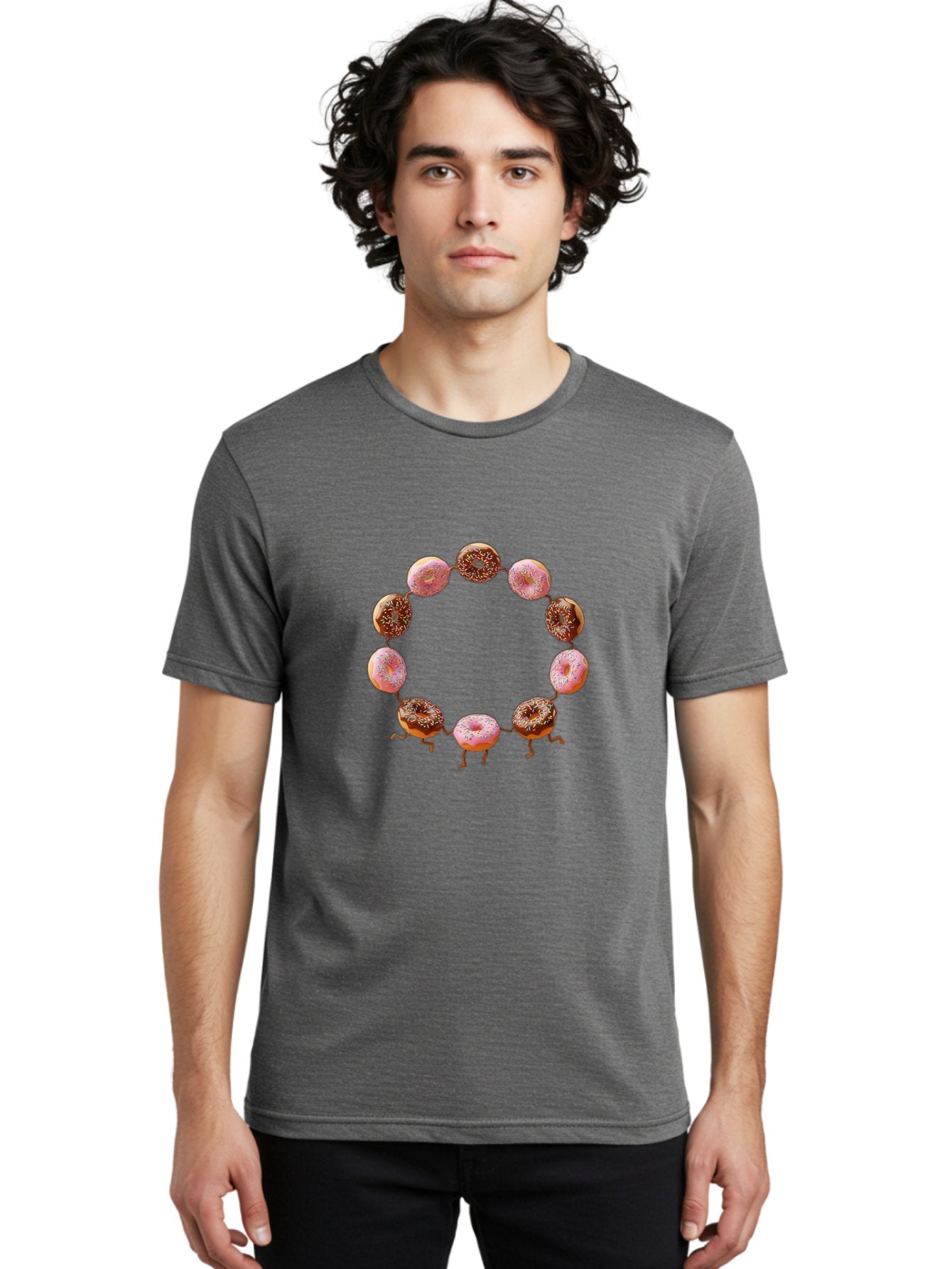 Donuts-In-Circle-1 Men'S Graphic Tee, 100% Cotton, Comfortable Casual Summer Wear, Machine Washable, Donuts In A Circle, Creative Food Art, Sweet Treats, Pink And Brown Donuts, Playful Arrangement, Fun Design, Tasty Pastries, Baa525 30