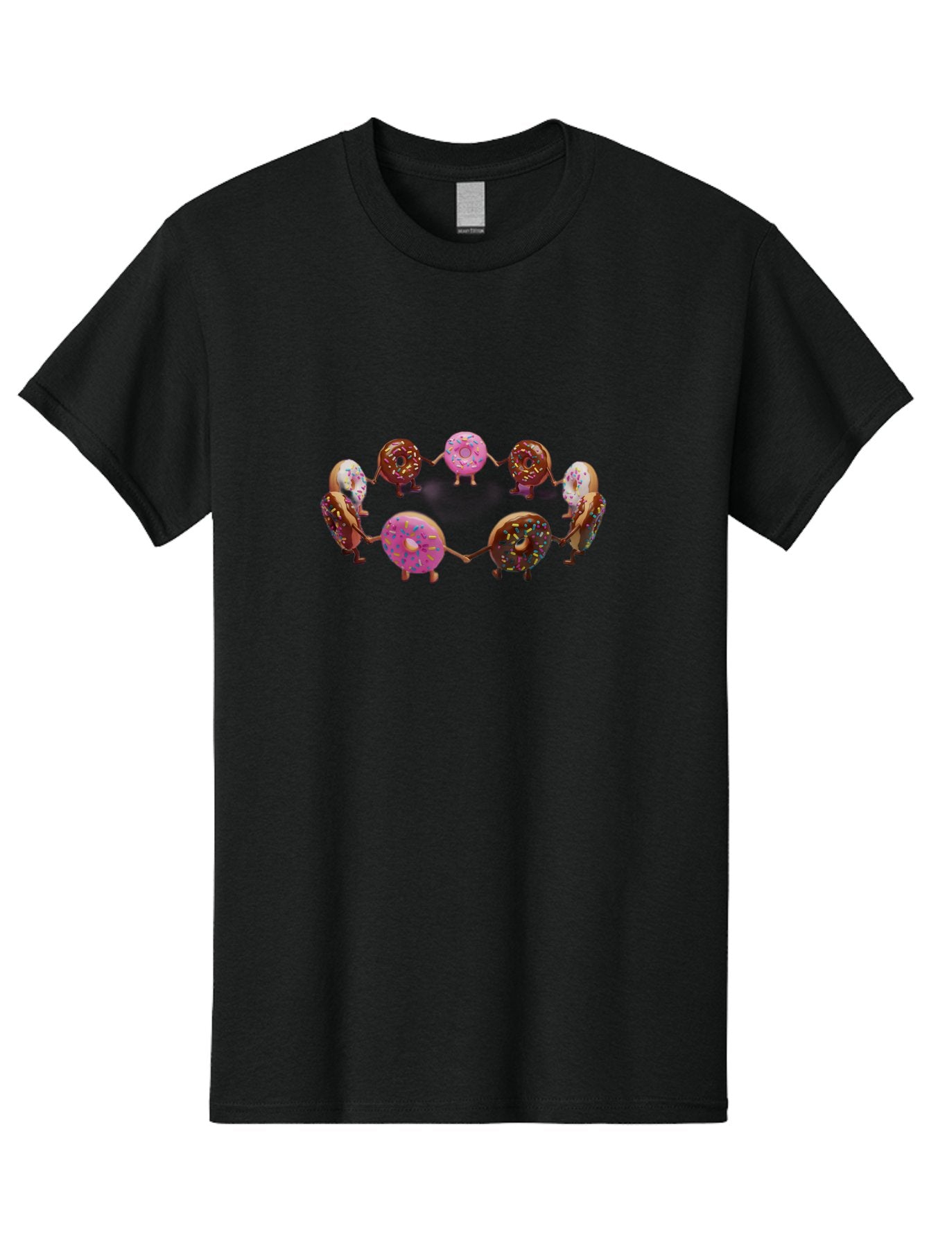 Donuts-In-Circle Men'S Graphic Tee, 100% Cotton, Comfortable Casual Summer Wear, Machine Washable, Donuts With Faces, Holding Hands, Colorful Sprinkles, Sweet Treats, Circle Formation, Whimsical Design, Playful Illustration, Cartoon Donuts, Baa526 4
