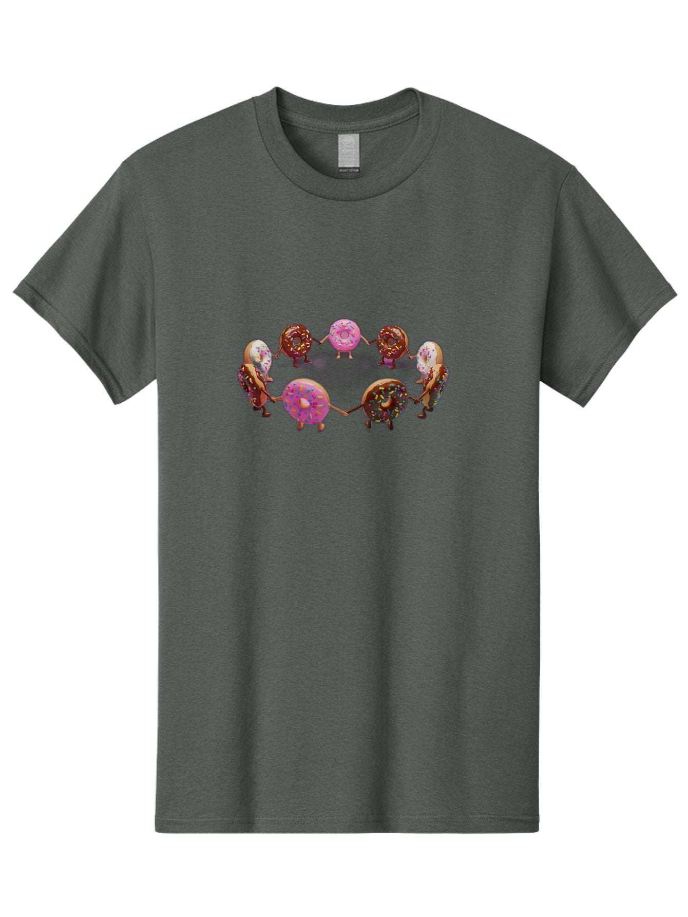 Donuts-In-Circle Men'S Graphic Tee, 100% Cotton, Comfortable Casual Summer Wear, Machine Washable, Donuts With Faces, Holding Hands, Colorful Sprinkles, Sweet Treats, Circle Formation, Whimsical Design, Playful Illustration, Cartoon Donuts, Baa526 10
