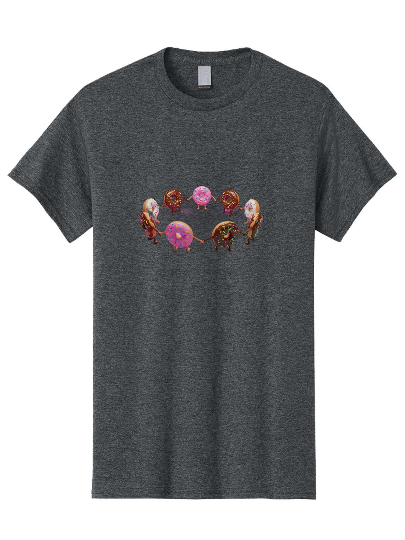 Donuts-In-Circle Men'S Graphic Tee, 100% Cotton, Comfortable Casual Summer Wear, Machine Washable, Donuts With Faces, Holding Hands, Colorful Sprinkles, Sweet Treats, Circle Formation, Whimsical Design, Playful Illustration, Cartoon Donuts, Baa526 13
