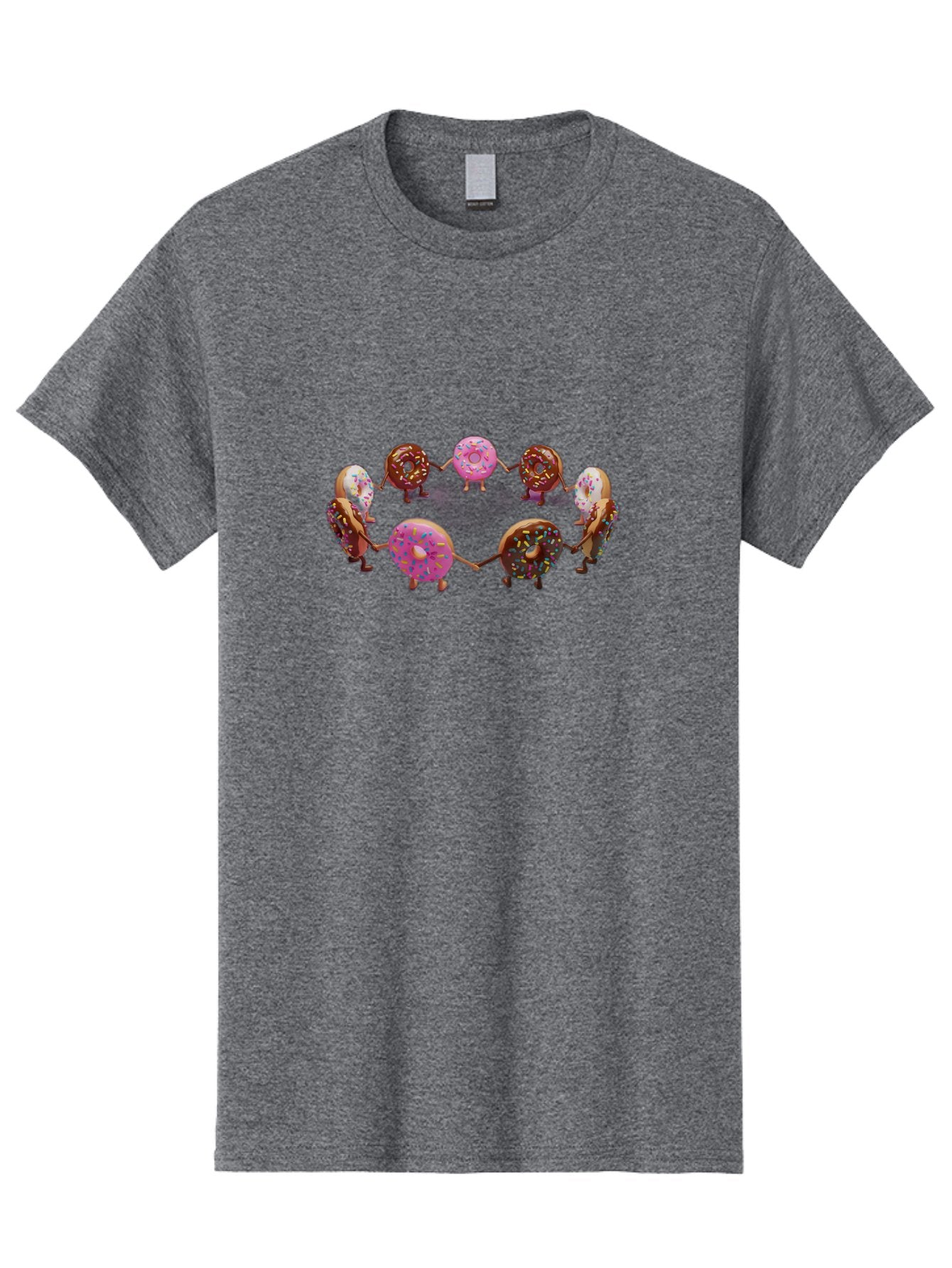 Donuts-In-Circle Men'S Graphic Tee, 100% Cotton, Comfortable Casual Summer Wear, Machine Washable, Donuts With Faces, Holding Hands, Colorful Sprinkles, Sweet Treats, Circle Formation, Whimsical Design, Playful Illustration, Cartoon Donuts, Baa526 6