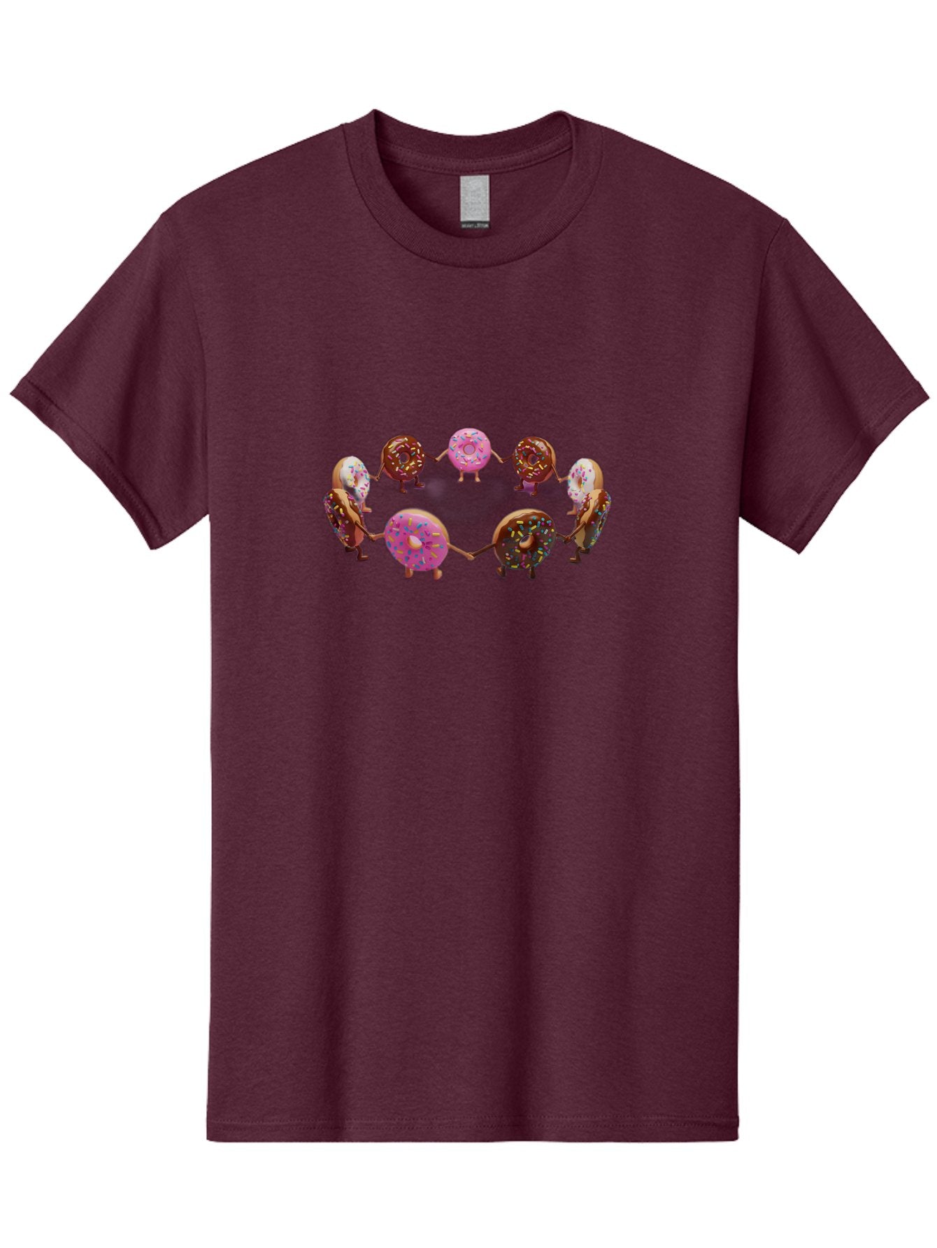 Donuts-In-Circle Men'S Graphic Tee, 100% Cotton, Comfortable Casual Summer Wear, Machine Washable, Donuts With Faces, Holding Hands, Colorful Sprinkles, Sweet Treats, Circle Formation, Whimsical Design, Playful Illustration, Cartoon Donuts, Baa526 12