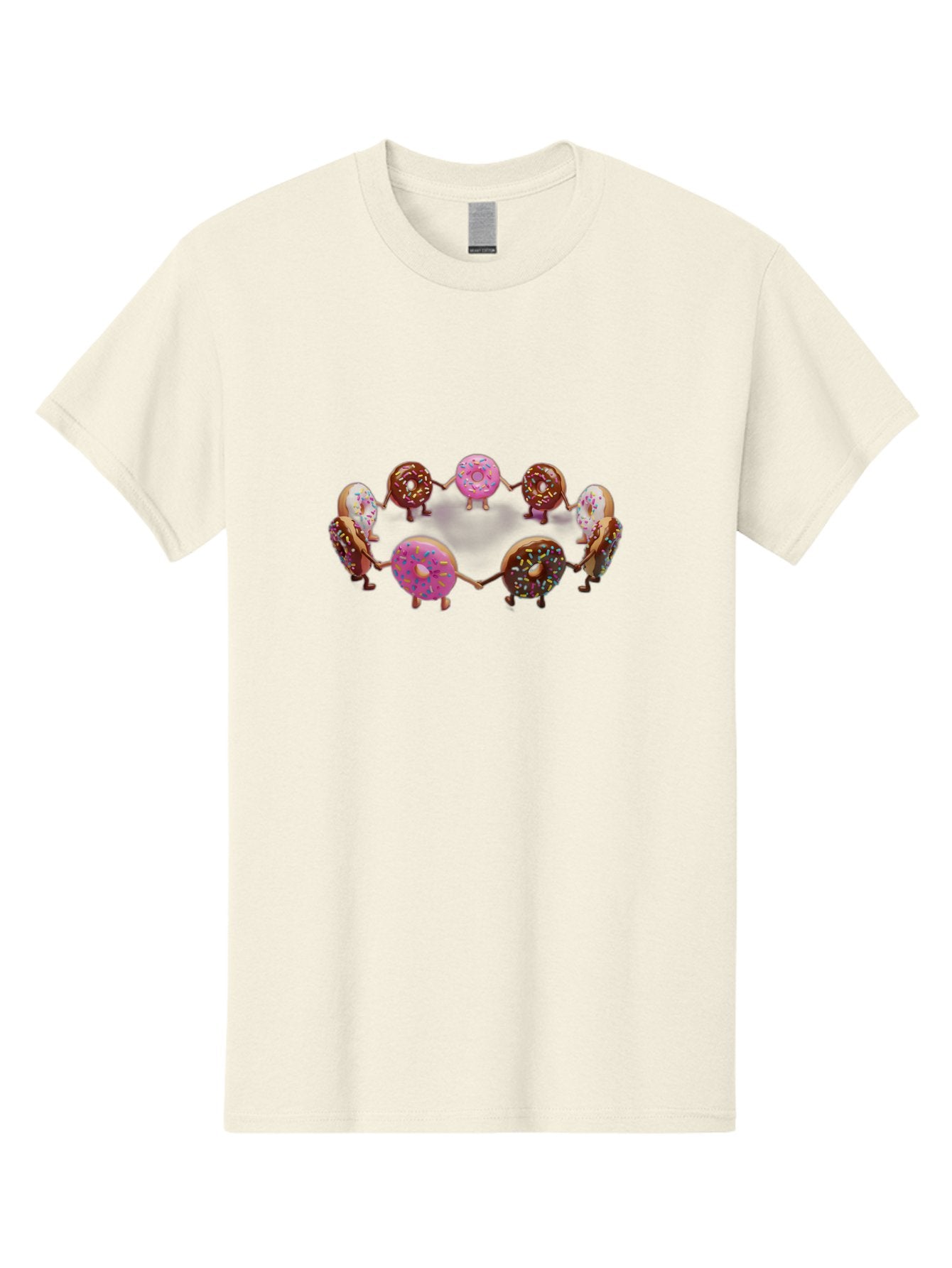 Donuts-In-Circle Men'S Graphic Tee, 100% Cotton, Comfortable Casual Summer Wear, Machine Washable, Donuts With Faces, Holding Hands, Colorful Sprinkles, Sweet Treats, Circle Formation, Whimsical Design, Playful Illustration, Cartoon Donuts, Baa526 5
