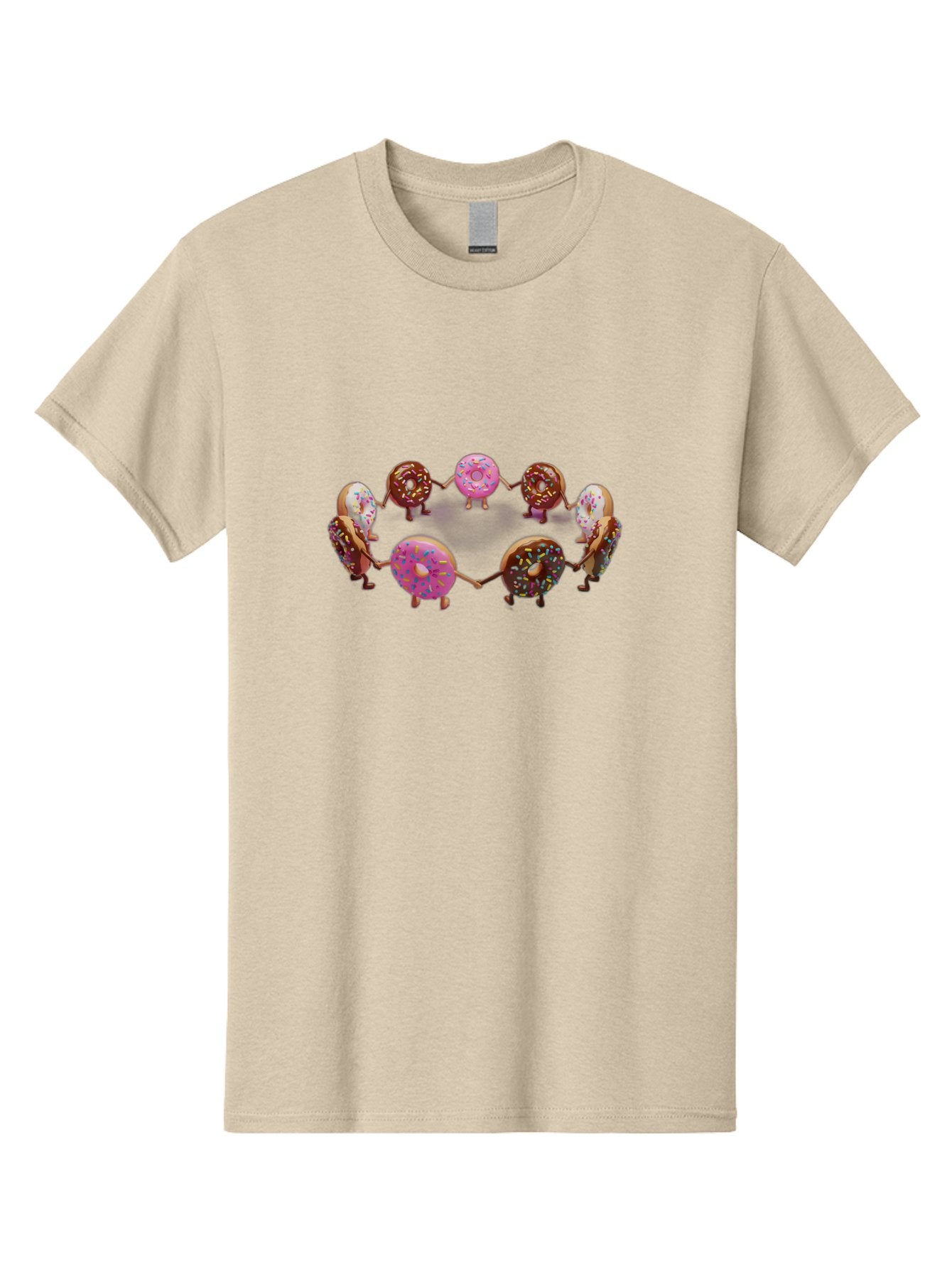 Donuts-In-Circle Men'S Graphic Tee, 100% Cotton, Comfortable Casual Summer Wear, Machine Washable, Donuts With Faces, Holding Hands, Colorful Sprinkles, Sweet Treats, Circle Formation, Whimsical Design, Playful Illustration, Cartoon Donuts, Baa526 9