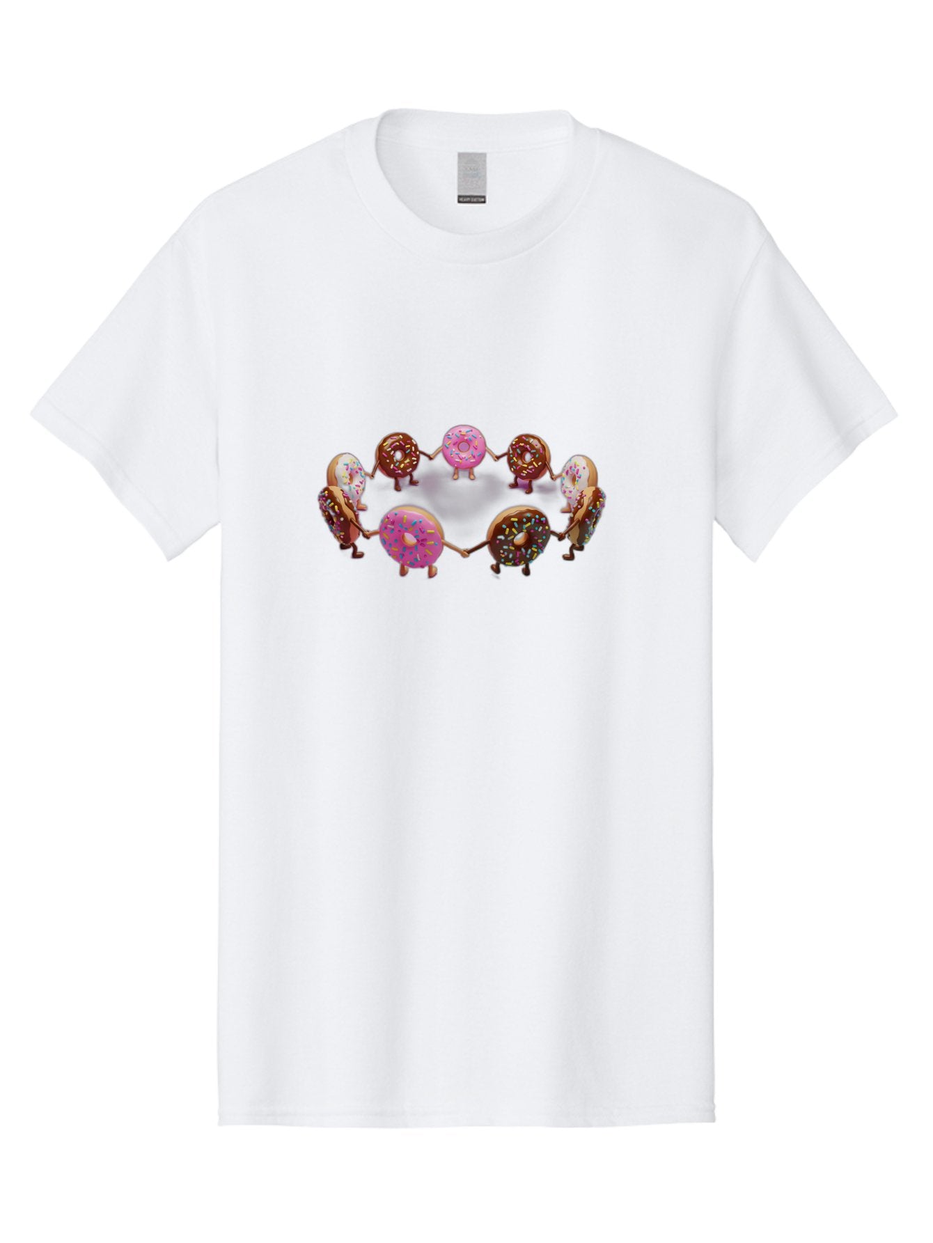 Donuts-In-Circle Men'S Graphic Tee, 100% Cotton, Comfortable Casual Summer Wear, Machine Washable, Donuts With Faces, Holding Hands, Colorful Sprinkles, Sweet Treats, Circle Formation, Whimsical Design, Playful Illustration, Cartoon Donuts, Baa526 3