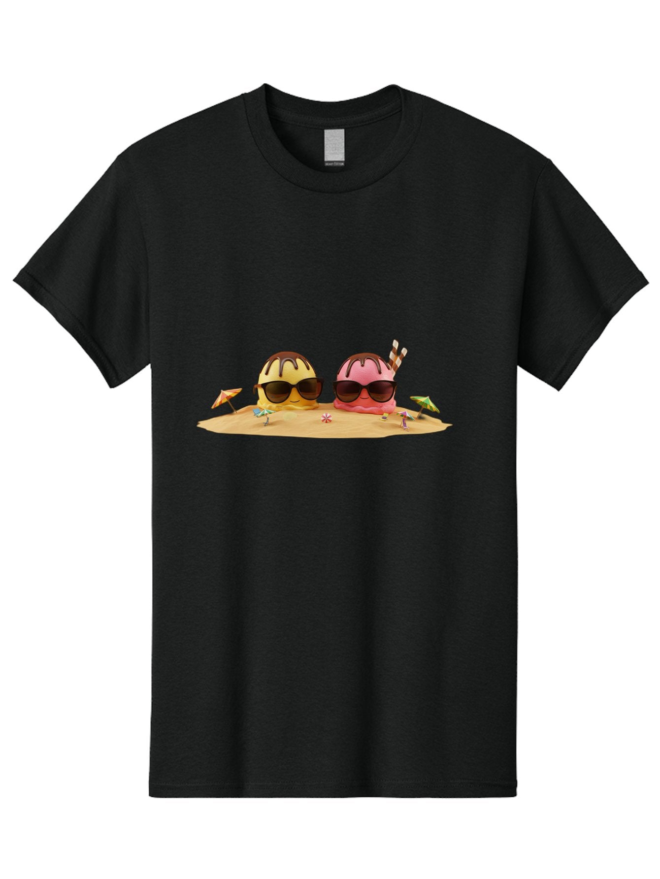 Donuts-On-Island Men'S Graphic Tee, 100% Cotton, Comfortable Casual Summer Wear, Machine Washable, Cupcakes On Island, Sunglasses, Beach Umbrellas, Summer Fun, Cartoon Style, Sweet Treats, Tropical Getaway, Vacation Vibes, Dessert Lovers, Baa527 8