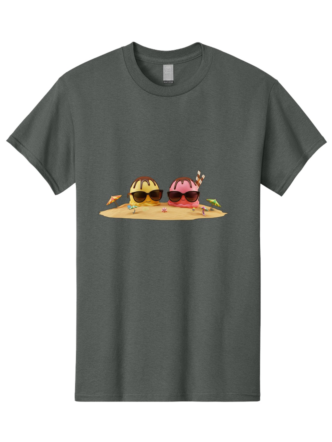 Donuts-On-Island Men'S Graphic Tee, 100% Cotton, Comfortable Casual Summer Wear, Machine Washable, Cupcakes On Island, Sunglasses, Beach Umbrellas, Summer Fun, Cartoon Style, Sweet Treats, Tropical Getaway, Vacation Vibes, Dessert Lovers, Baa527 4
