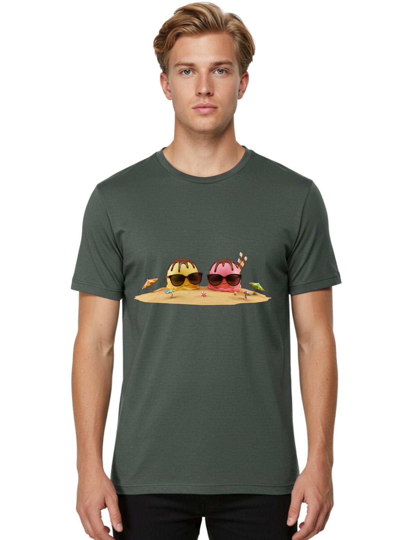 Donuts-On-Island Men'S Graphic Tee, 100% Cotton, Comfortable Casual Summer Wear, Machine Washable, Cupcakes On Island, Sunglasses, Beach Umbrellas, Summer Fun, Cartoon Style, Sweet Treats, Tropical Getaway, Vacation Vibes, Dessert Lovers, Baa527 18
