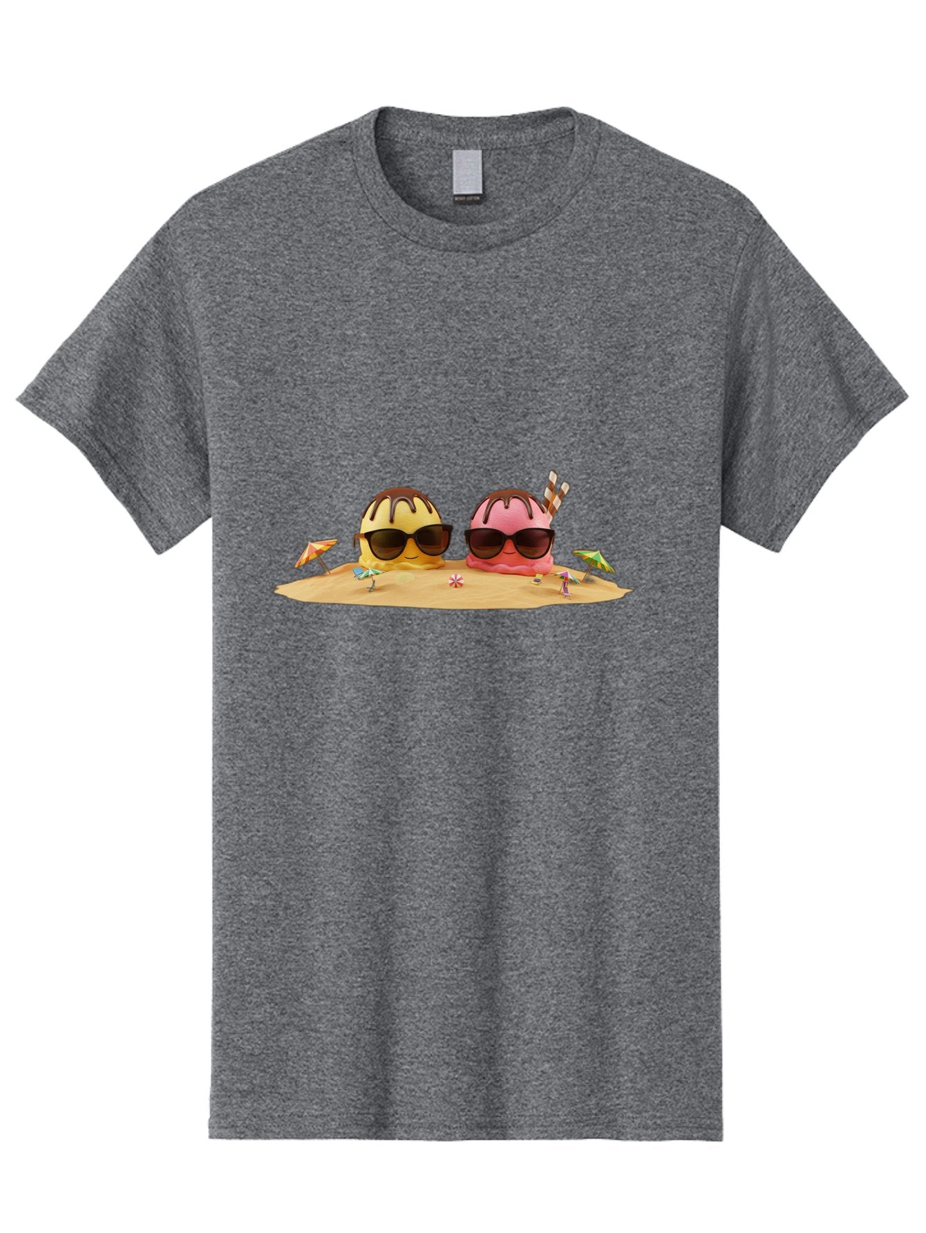 Donuts-On-Island Men'S Graphic Tee, 100% Cotton, Comfortable Casual Summer Wear, Machine Washable, Cupcakes On Island, Sunglasses, Beach Umbrellas, Summer Fun, Cartoon Style, Sweet Treats, Tropical Getaway, Vacation Vibes, Dessert Lovers, Baa527