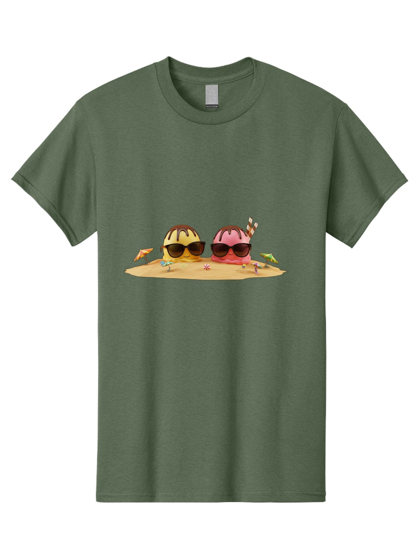 Donuts-On-Island Men'S Graphic Tee, 100% Cotton, Comfortable Casual Summer Wear, Machine Washable, Cupcakes On Island, Sunglasses, Beach Umbrellas, Summer Fun, Cartoon Style, Sweet Treats, Tropical Getaway, Vacation Vibes, Dessert Lovers, Baa527 13