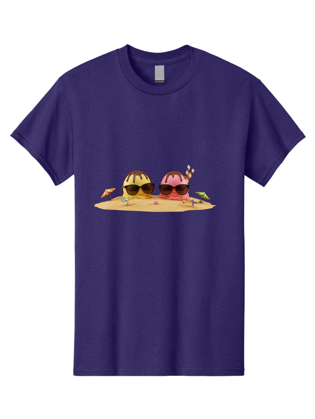Donuts-On-Island Men'S Graphic Tee, 100% Cotton, Comfortable Casual Summer Wear, Machine Washable, Cupcakes On Island, Sunglasses, Beach Umbrellas, Summer Fun, Cartoon Style, Sweet Treats, Tropical Getaway, Vacation Vibes, Dessert Lovers, Baa527 3