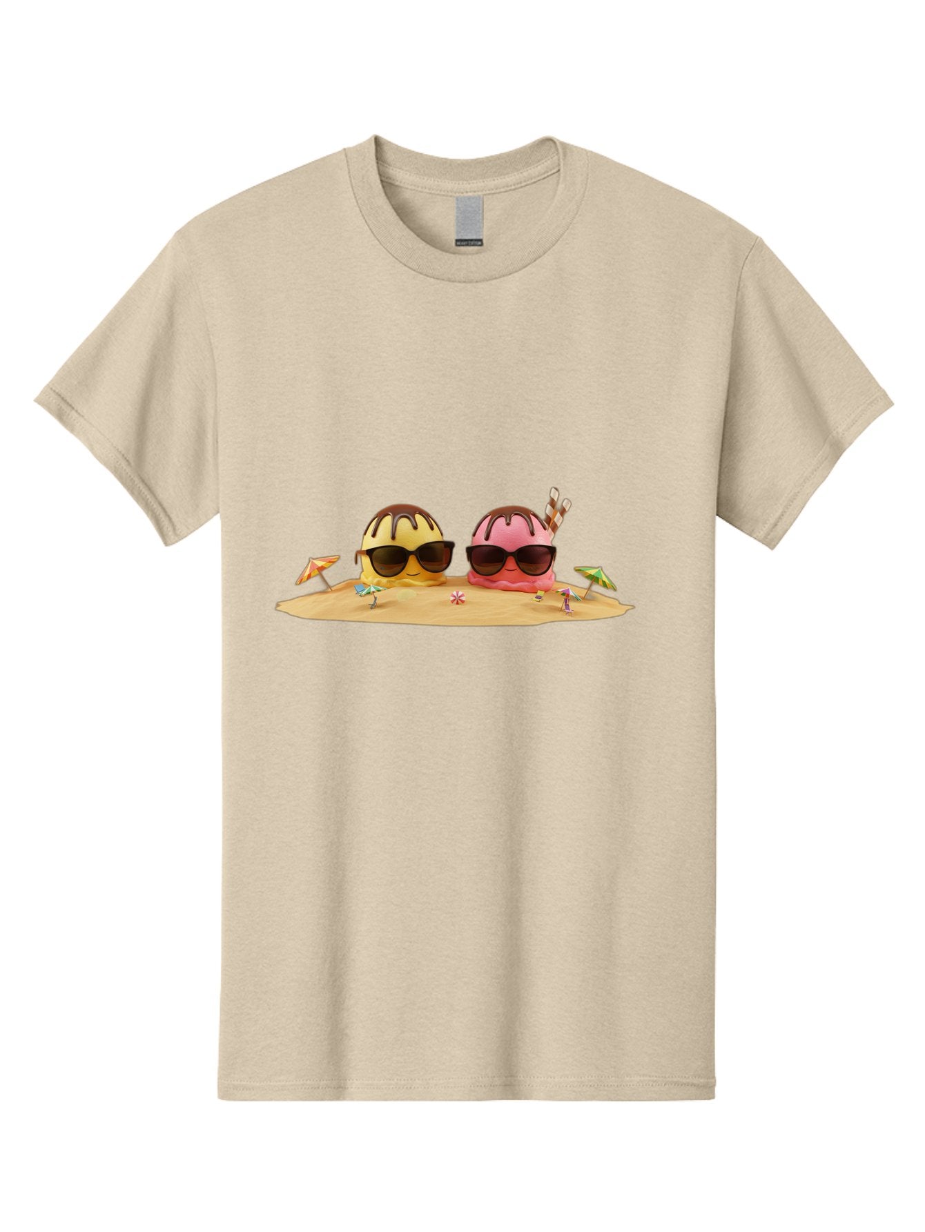 Donuts-On-Island Men'S Graphic Tee, 100% Cotton, Comfortable Casual Summer Wear, Machine Washable, Cupcakes On Island, Sunglasses, Beach Umbrellas, Summer Fun, Cartoon Style, Sweet Treats, Tropical Getaway, Vacation Vibes, Dessert Lovers, Baa527 15