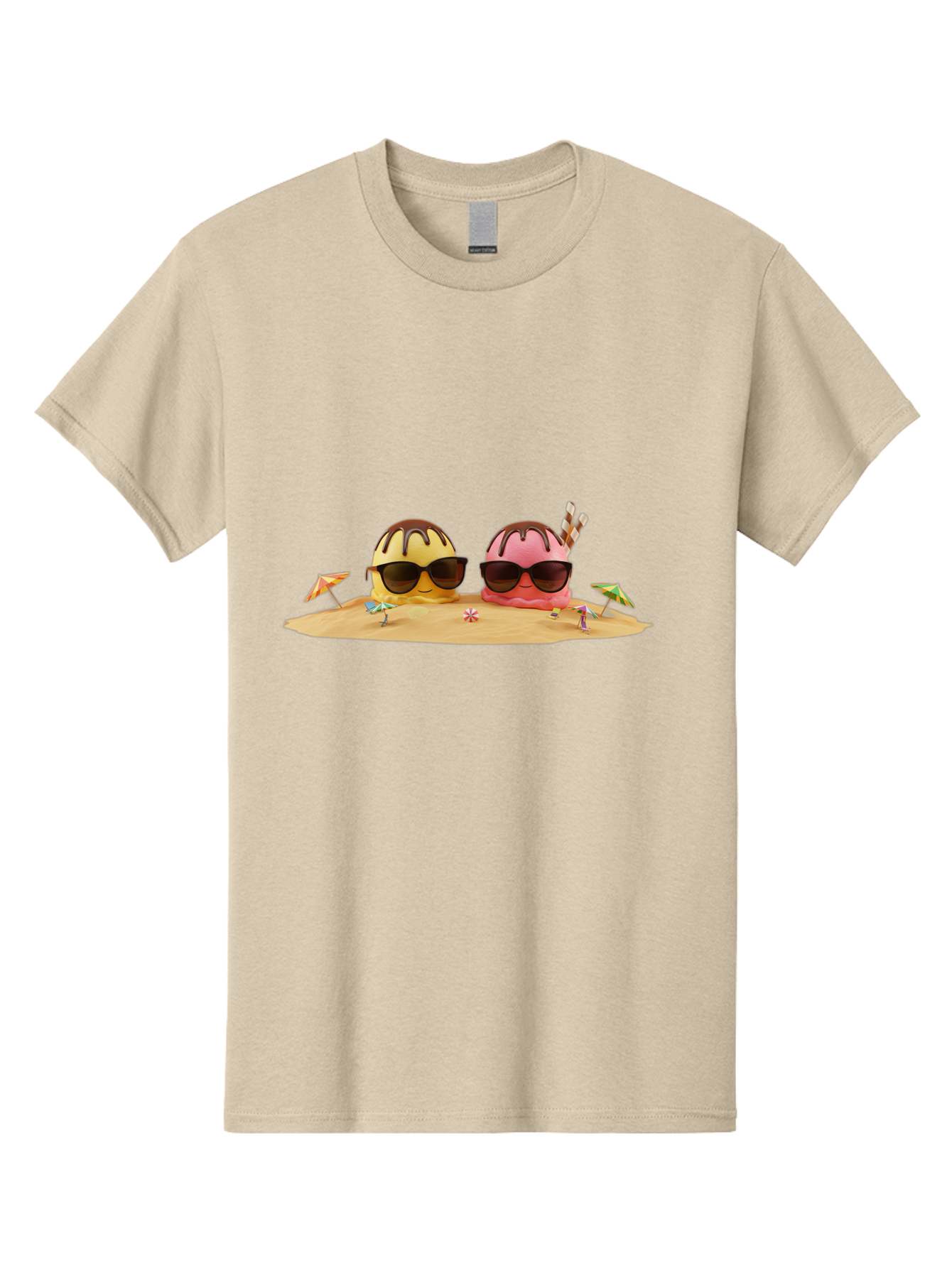 Donuts-On-Island Men'S Graphic Tee, 100% Cotton, Comfortable Casual Summer Wear, Machine Washable, Cupcakes On Island, Sunglasses, Beach Umbrellas, Summer Fun, Cartoon Style, Sweet Treats, Tropical Getaway, Vacation Vibes, Dessert Lovers, Baa527