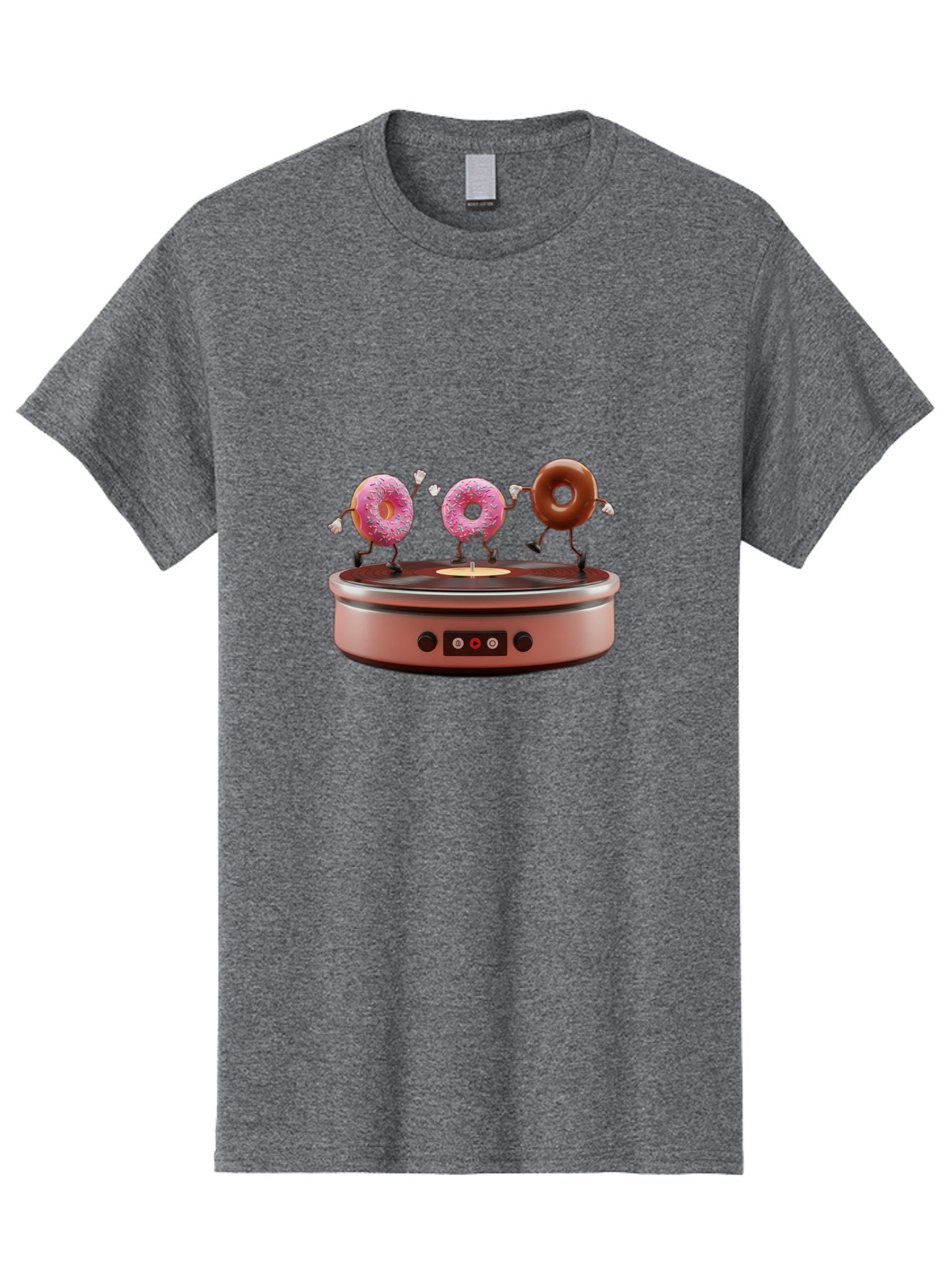 Donuts-On-Record-Player Men'S Graphic Tee, 100% Cotton, Comfortable Casual Summer Wear, Machine Washable, Donuts Dancing, Vinyl Record Player, Retro Music Setup, Sweet Treats, Funky Vibe, Playful Scene, Dessert Party, Cartoon Donuts, Baa528 3