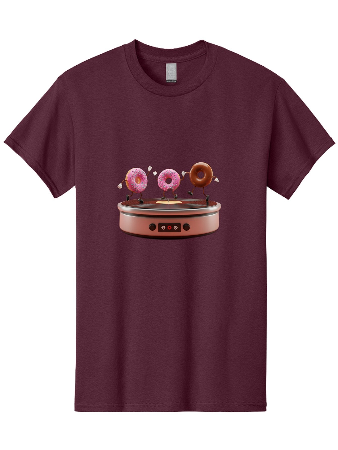 Donuts-On-Record-Player Men'S Graphic Tee, 100% Cotton, Comfortable Casual Summer Wear, Machine Washable, Donuts Dancing, Vinyl Record Player, Retro Music Setup, Sweet Treats, Funky Vibe, Playful Scene, Dessert Party, Cartoon Donuts, Baa528