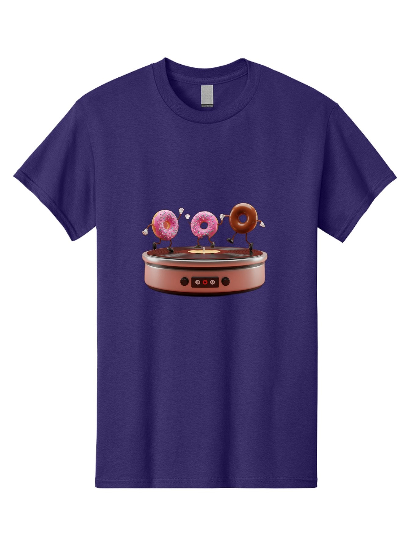 Donuts-On-Record-Player Men'S Graphic Tee, 100% Cotton, Comfortable Casual Summer Wear, Machine Washable, Donuts Dancing, Vinyl Record Player, Retro Music Setup, Sweet Treats, Funky Vibe, Playful Scene, Dessert Party, Cartoon Donuts, Baa528