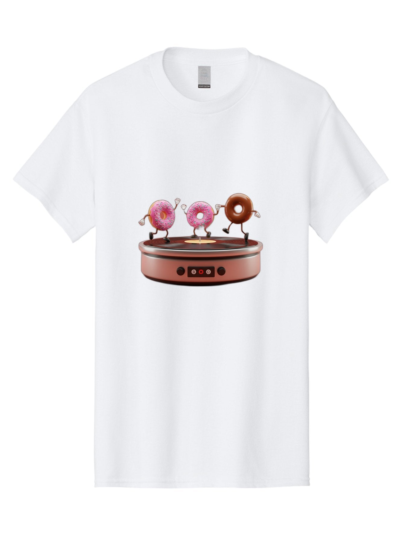 Donuts-On-Record-Player Men'S Graphic Tee, 100% Cotton, Comfortable Casual Summer Wear, Machine Washable, Donuts Dancing, Vinyl Record Player, Retro Music Setup, Sweet Treats, Funky Vibe, Playful Scene, Dessert Party, Cartoon Donuts, Baa528 4