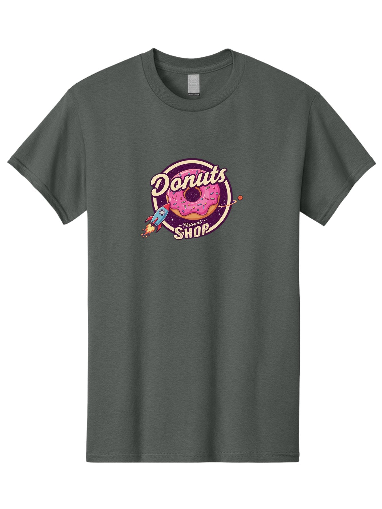 Donuts-Shop-1 Men'S Graphic Tee, 100% Cotton, Comfortable Casual Summer Wear, Machine Washable, Pink Donut With Sprinkles, Donut Shop Logo, Space-Themed Donut, Rocket Ship Launching, Donut In Space, Colorful Dessert, Sweet Treats, Baa529