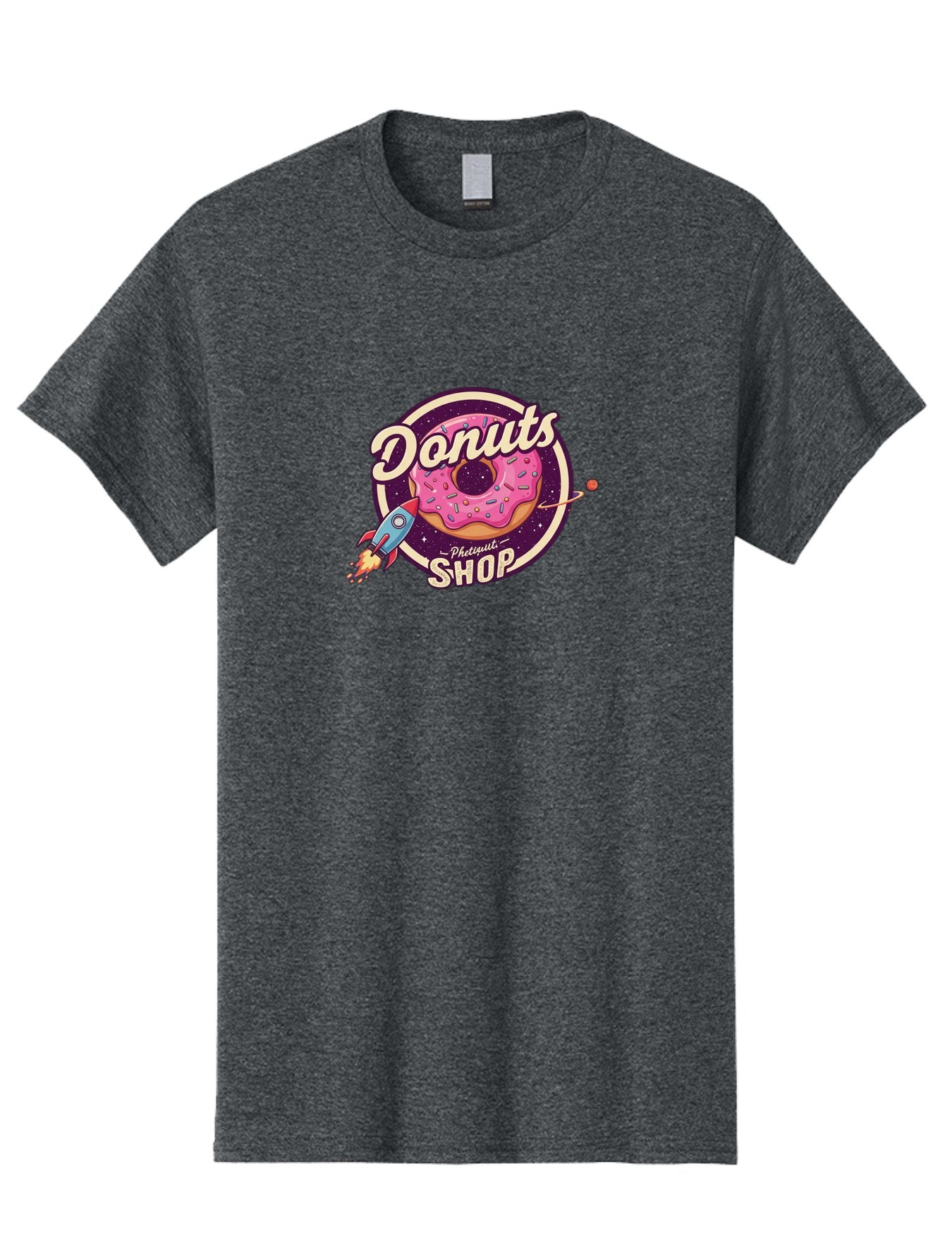 Donuts-Shop-1 Men'S Graphic Tee, 100% Cotton, Comfortable Casual Summer Wear, Machine Washable, Pink Donut With Sprinkles, Donut Shop Logo, Space-Themed Donut, Rocket Ship Launching, Donut In Space, Colorful Dessert, Sweet Treats, Baa529 6