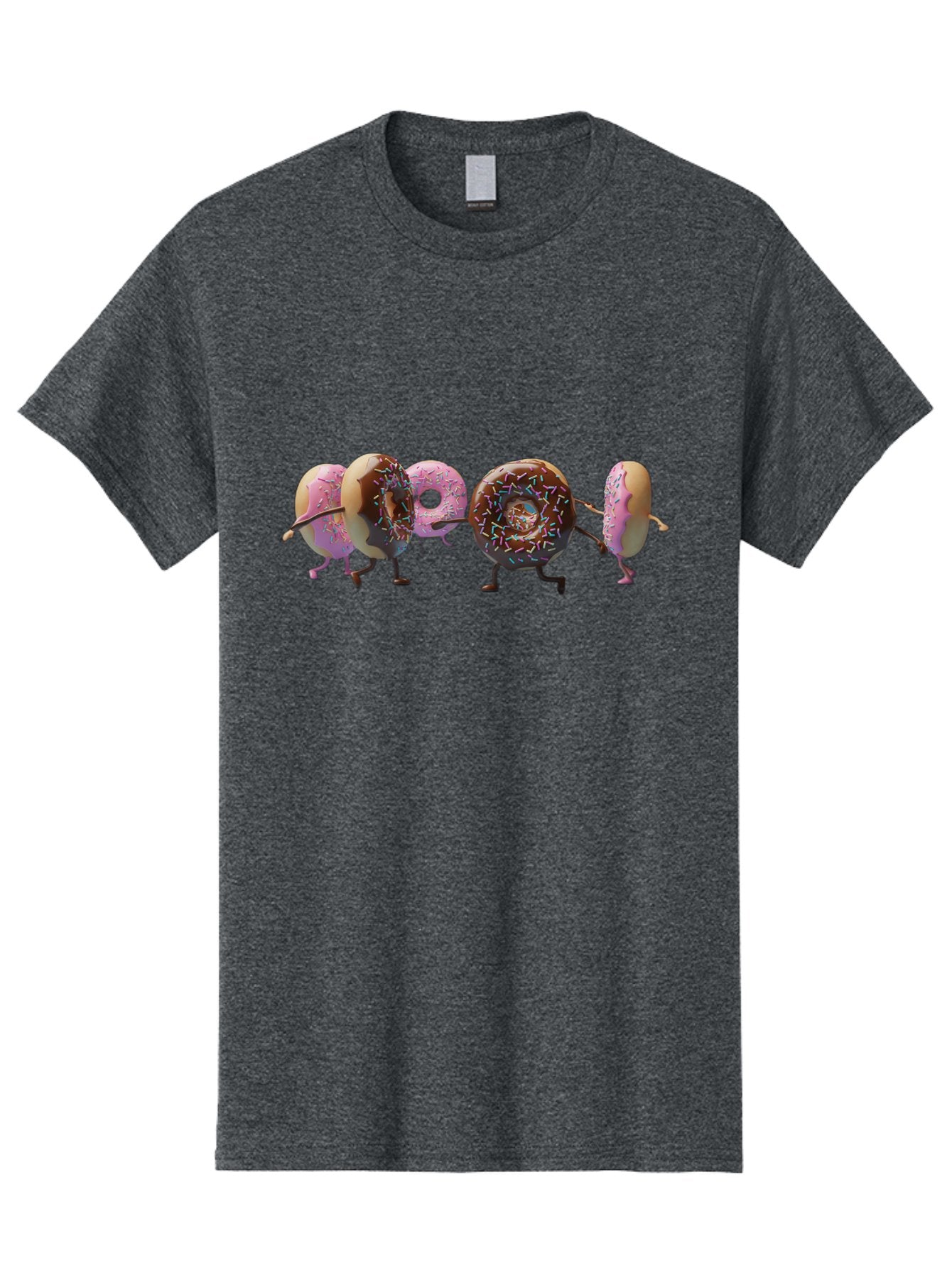 Donuts Men'S Graphic Tee, 100% Cotton, Comfortable Casual Summer Wear, Machine Washable, Donuts With Arms And Legs Running, Chocolate Frosted Donuts, Pink Frosted Donuts, Colorful Sprinkles, Fun Illustration, Sweet Treats, Dessert Graphics Baa531