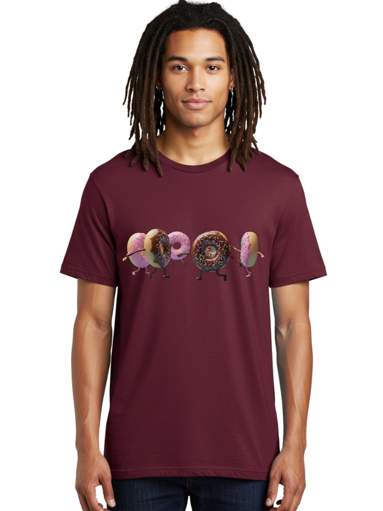 Donuts Men'S Graphic Tee, 100% Cotton, Comfortable Casual Summer Wear, Machine Washable, Donuts With Arms And Legs Running, Chocolate Frosted Donuts, Pink Frosted Donuts, Colorful Sprinkles, Fun Illustration, Sweet Treats, Dessert Graphics Baa531 25