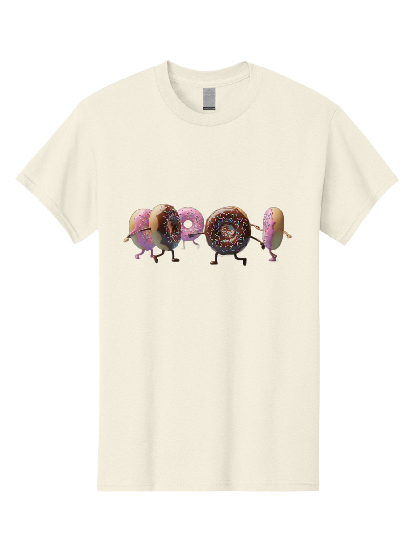 Donuts Men'S Graphic Tee, 100% Cotton, Comfortable Casual Summer Wear, Machine Washable, Donuts With Arms And Legs Running, Chocolate Frosted Donuts, Pink Frosted Donuts, Colorful Sprinkles, Fun Illustration, Sweet Treats, Dessert Graphics Baa531 5