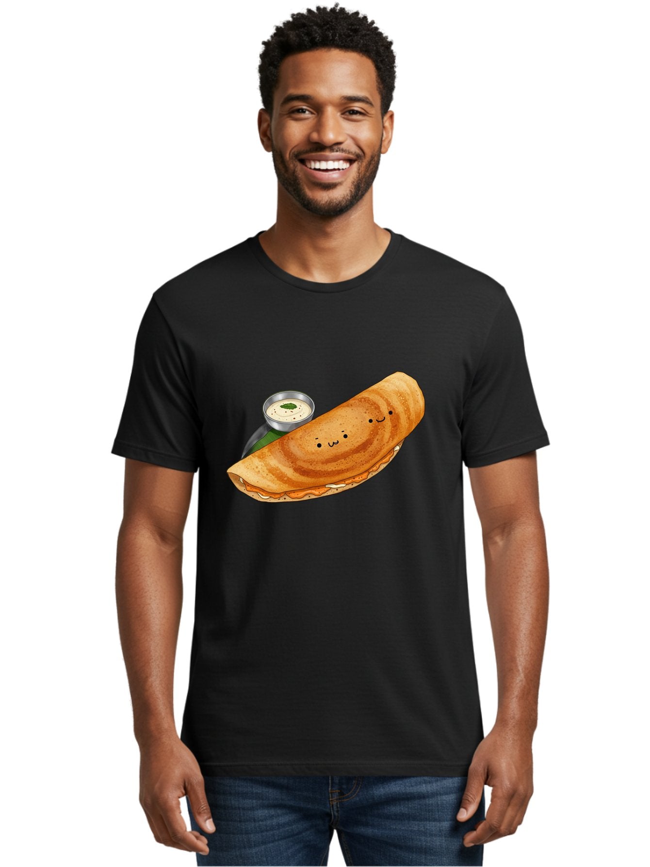 Dosa-2 Men'S Graphic Tee, 100% Cotton, Comfortable Casual Summer Wear, Machine Washable, Indian Cuisine, South Indian Food, Masala Dosa, Dosa Recipe, Crepe Style Pancake, Potato Filling, Chutney, Spicy, Savory, Cartoon Illustration, Kawaii, Baa533 30
