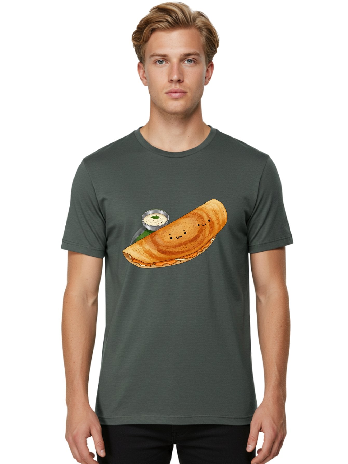 Dosa-2 Men'S Graphic Tee, 100% Cotton, Comfortable Casual Summer Wear, Machine Washable, Indian Cuisine, South Indian Food, Masala Dosa, Dosa Recipe, Crepe Style Pancake, Potato Filling, Chutney, Spicy, Savory, Cartoon Illustration, Kawaii, Baa533 19
