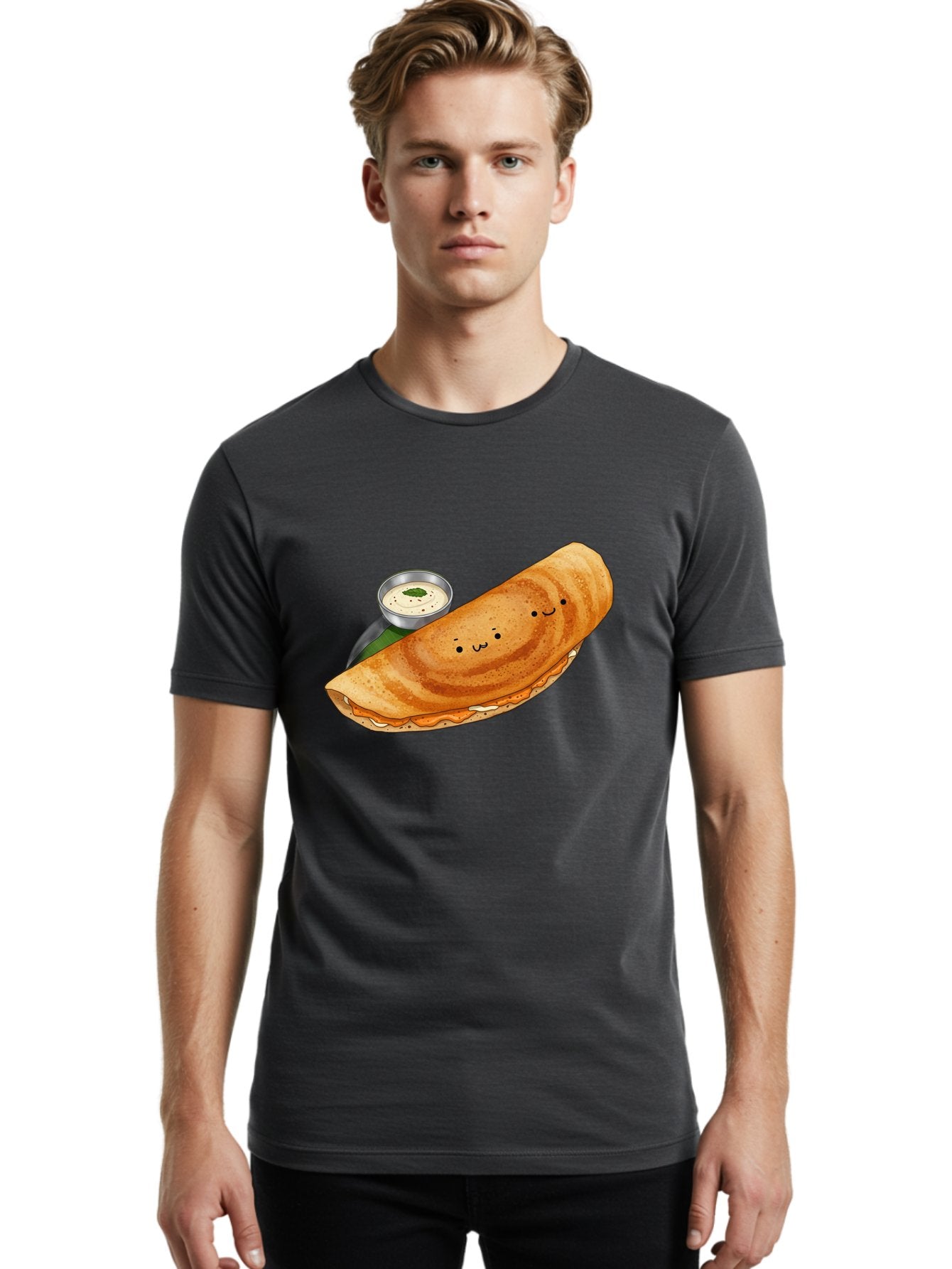 Dosa-2 Men'S Graphic Tee, 100% Cotton, Comfortable Casual Summer Wear, Machine Washable, Indian Cuisine, South Indian Food, Masala Dosa, Dosa Recipe, Crepe Style Pancake, Potato Filling, Chutney, Spicy, Savory, Cartoon Illustration, Kawaii, Baa533 17