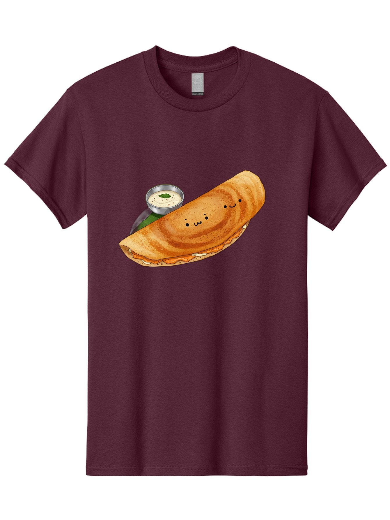 Dosa-2 Men'S Graphic Tee, 100% Cotton, Comfortable Casual Summer Wear, Machine Washable, Indian Cuisine, South Indian Food, Masala Dosa, Dosa Recipe, Crepe Style Pancake, Potato Filling, Chutney, Spicy, Savory, Cartoon Illustration, Kawaii, Baa533 4