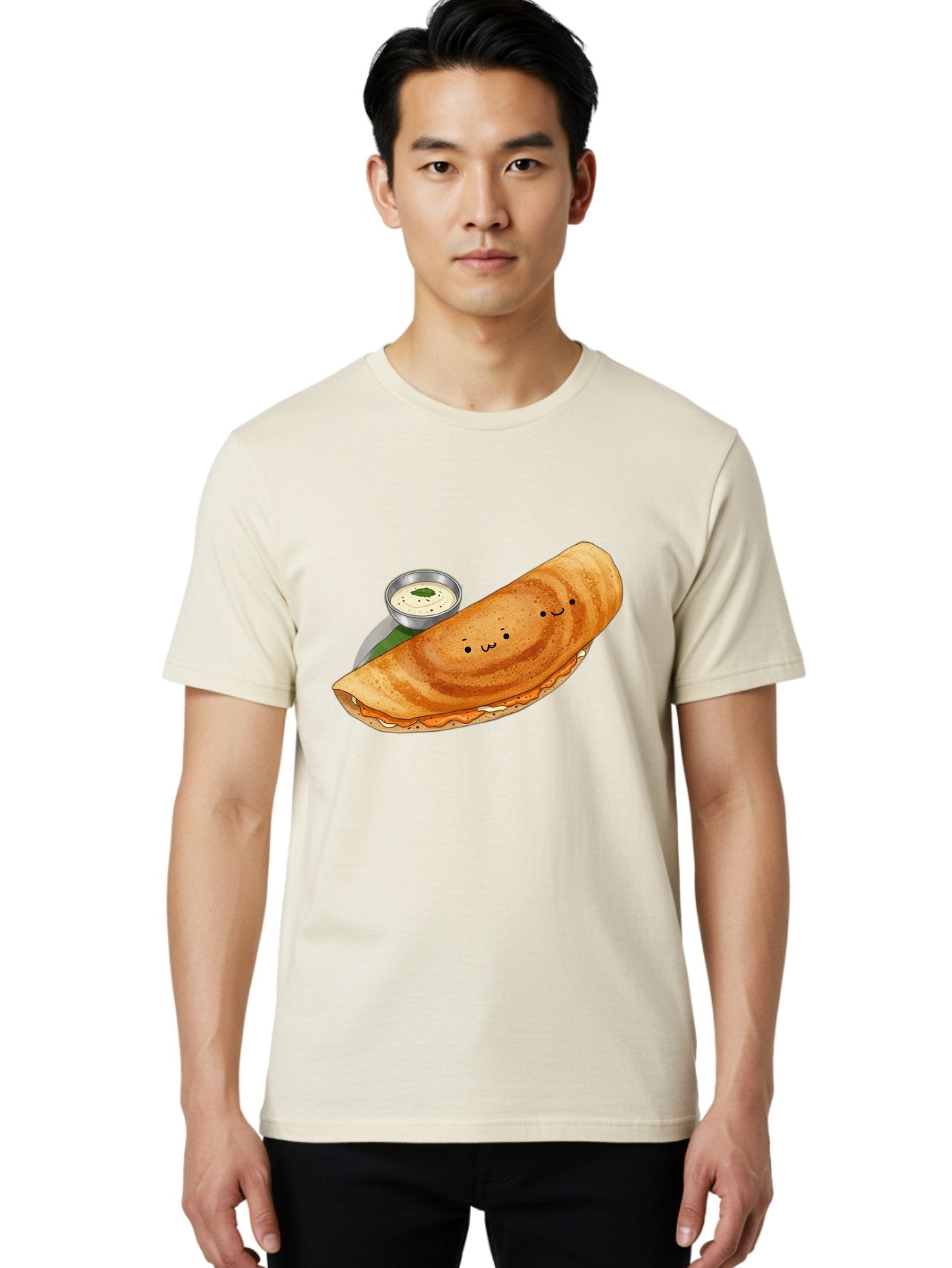 Dosa-2 Men'S Graphic Tee, 100% Cotton, Comfortable Casual Summer Wear, Machine Washable, Indian Cuisine, South Indian Food, Masala Dosa, Dosa Recipe, Crepe Style Pancake, Potato Filling, Chutney, Spicy, Savory, Cartoon Illustration, Kawaii, Baa533 21