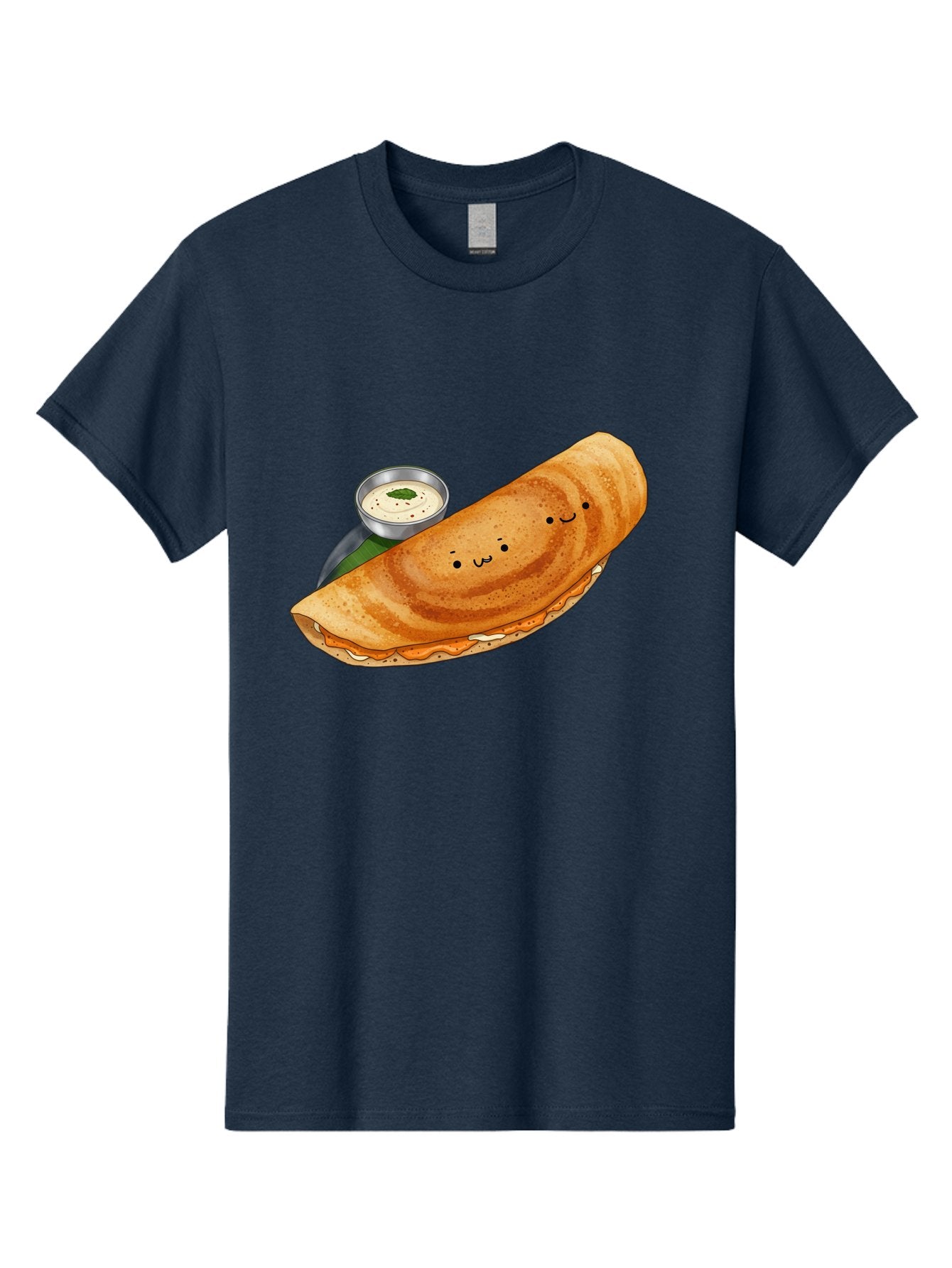 Dosa-2 Men'S Graphic Tee, 100% Cotton, Comfortable Casual Summer Wear, Machine Washable, Indian Cuisine, South Indian Food, Masala Dosa, Dosa Recipe, Crepe Style Pancake, Potato Filling, Chutney, Spicy, Savory, Cartoon Illustration, Kawaii, Baa533 3