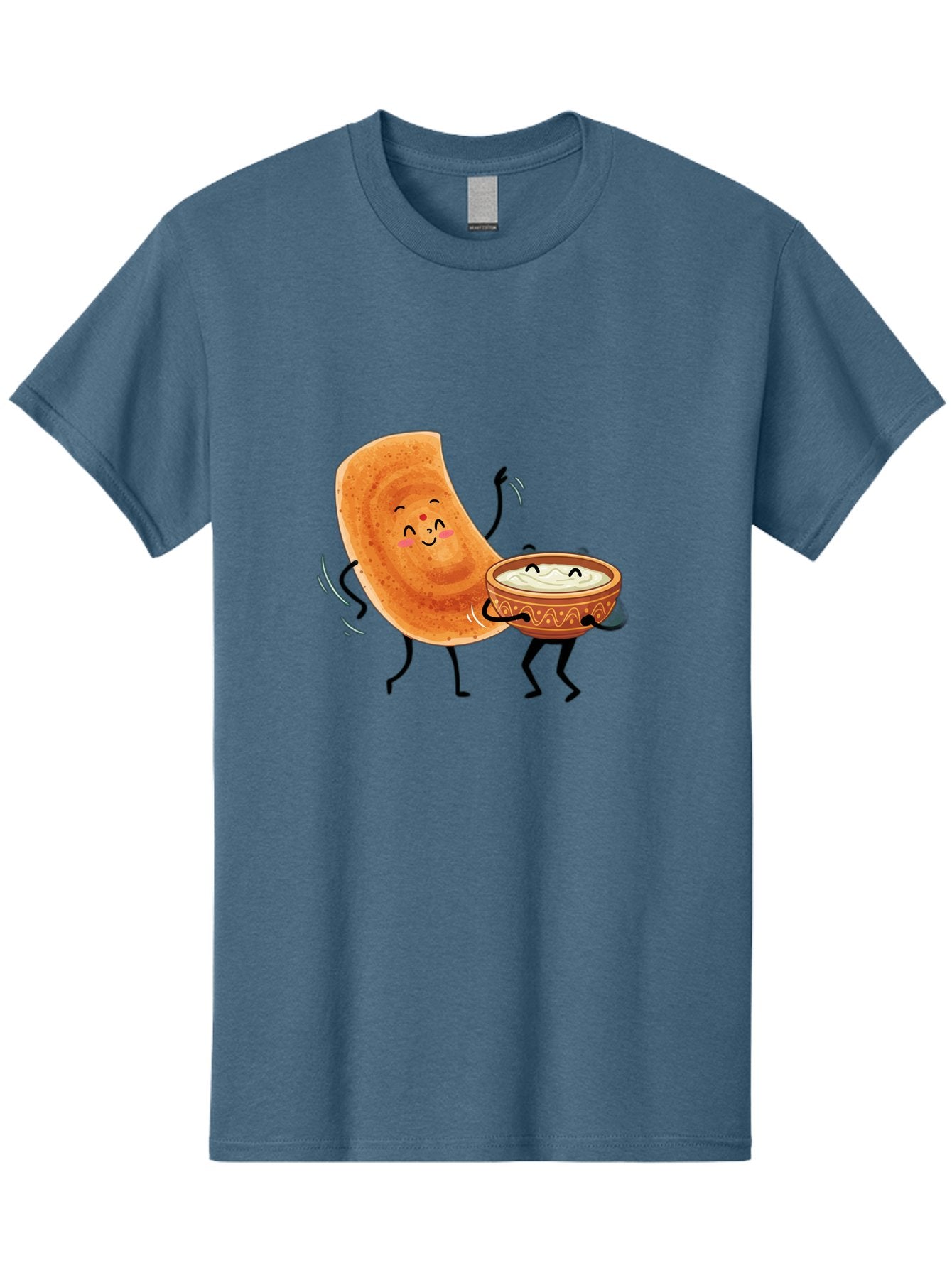 Dosa-And-Chutney Men'S Graphic Tee, 100% Cotton, Comfortable Casual Summer Wear, Machine Washable, Cartoon Papadum, Raita In Bowl, Smiling Faces, Happy Food, Indian Cuisine, Traditional Dish, Cartoon Characters, Funny Illustration, Baa534 6