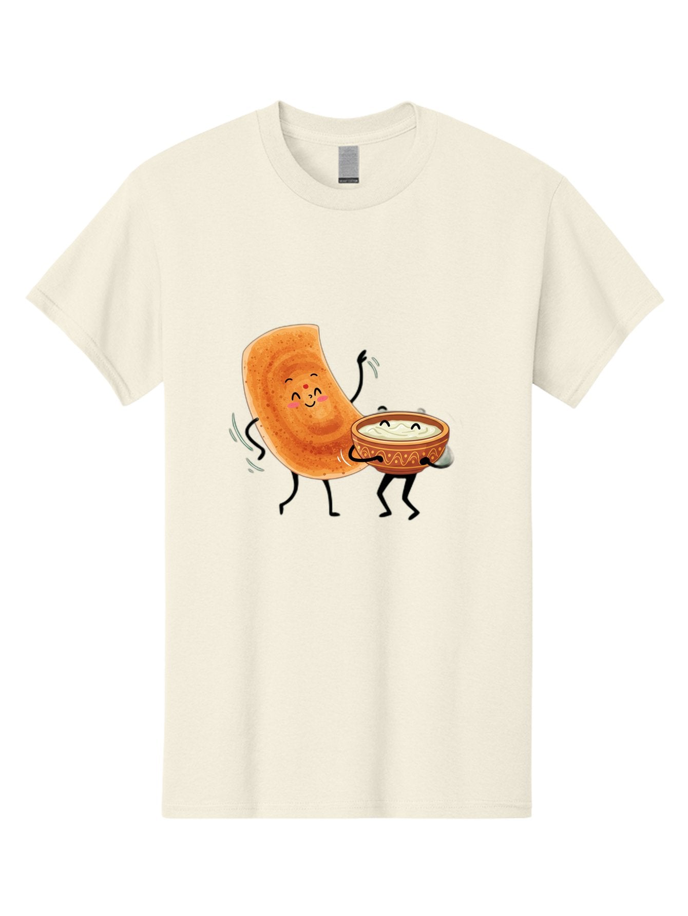 Dosa-And-Chutney Men'S Graphic Tee, 100% Cotton, Comfortable Casual Summer Wear, Machine Washable, Cartoon Papadum, Raita In Bowl, Smiling Faces, Happy Food, Indian Cuisine, Traditional Dish, Cartoon Characters, Funny Illustration, Baa534 3