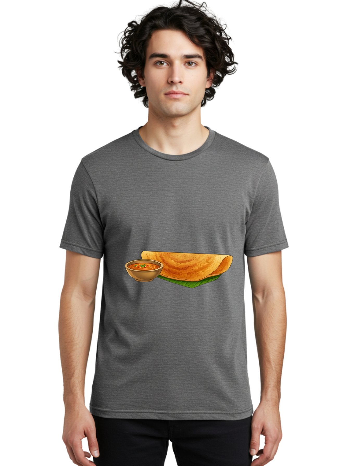 Dosa-And-Sambar Men'S Graphic Tee, 100% Cotton, Comfortable Casual Summer Wear, Machine Washable, South Indian Cuisine, Dosa With Sambhar, Indian Breakfast, Fermented Crepe, Spicy Sambhar, Traditional Indian Dish, Food Illustration, Baa536 24