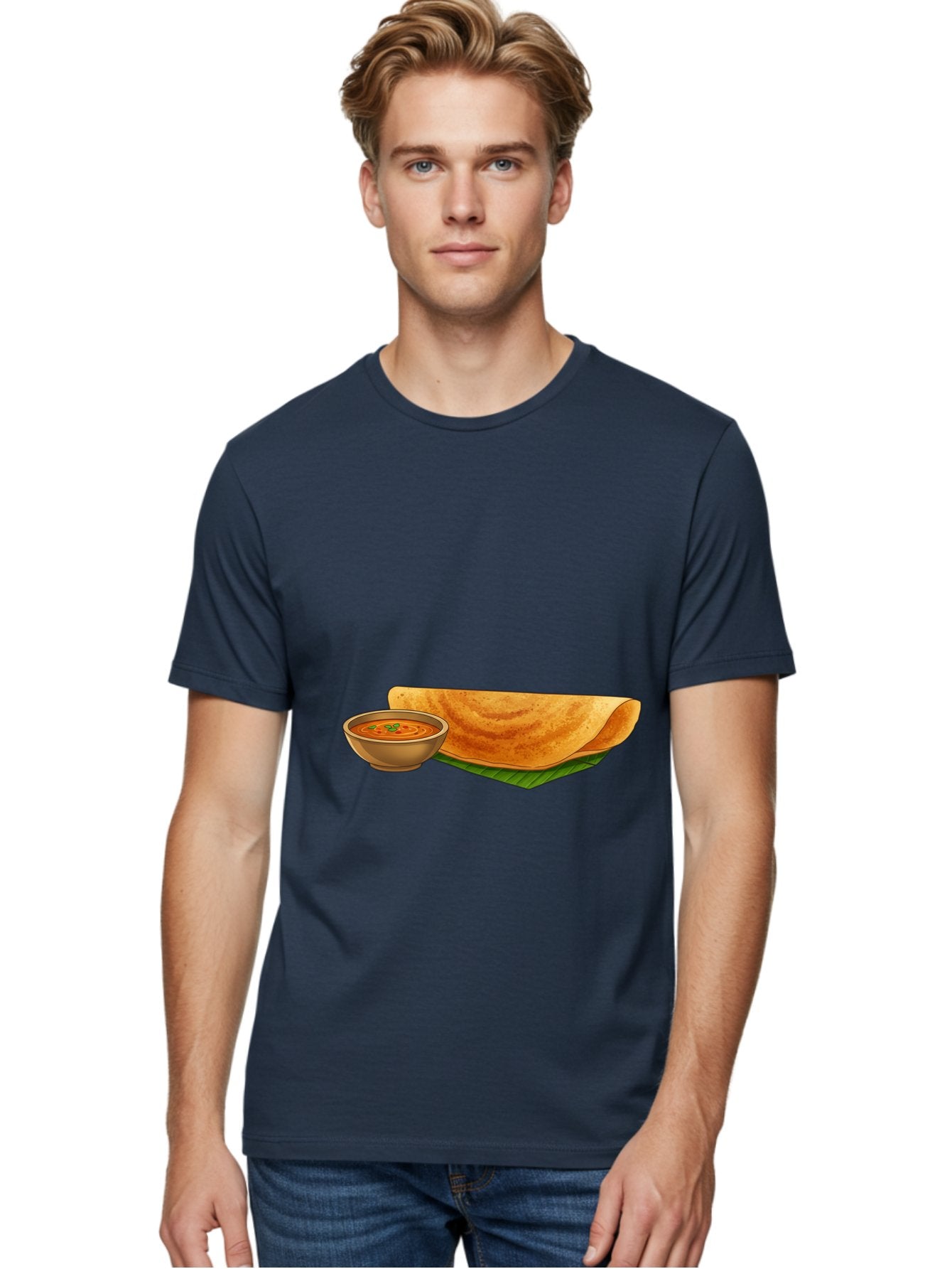 Dosa-And-Sambar Men'S Graphic Tee, 100% Cotton, Comfortable Casual Summer Wear, Machine Washable, South Indian Cuisine, Dosa With Sambhar, Indian Breakfast, Fermented Crepe, Spicy Sambhar, Traditional Indian Dish, Food Illustration, Baa536 16