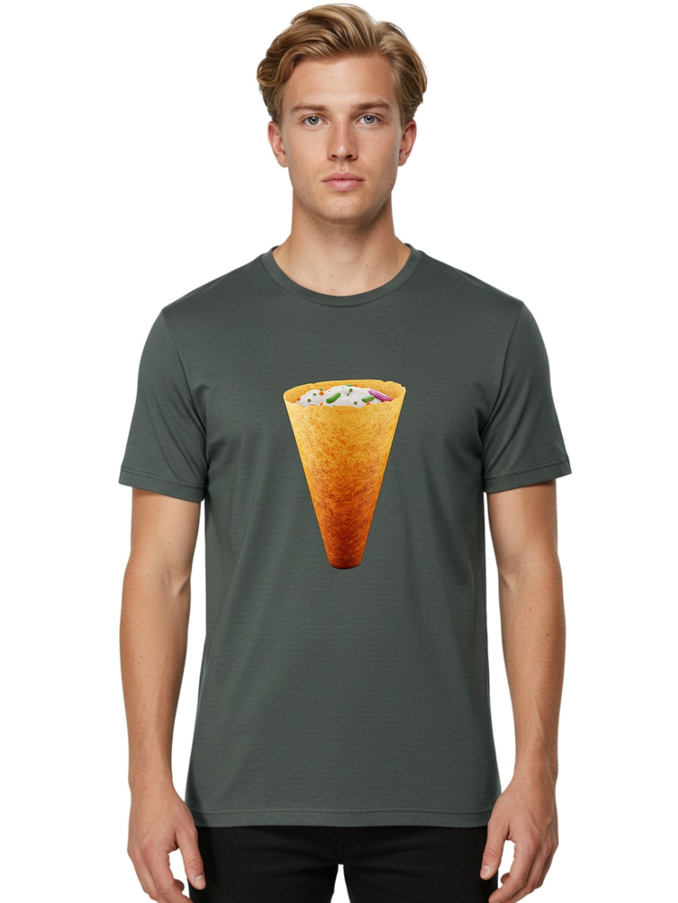 Dosa-Cone Men'S Graphic Tee, 100% Cotton, Comfortable Casual Summer Wear, Machine Washable, Masala Cone, Indian Street Food, Crispy Cone, Savory Snack, Flavorful Filling, Chutney, Spices, Appetizing Treat Baa540 29