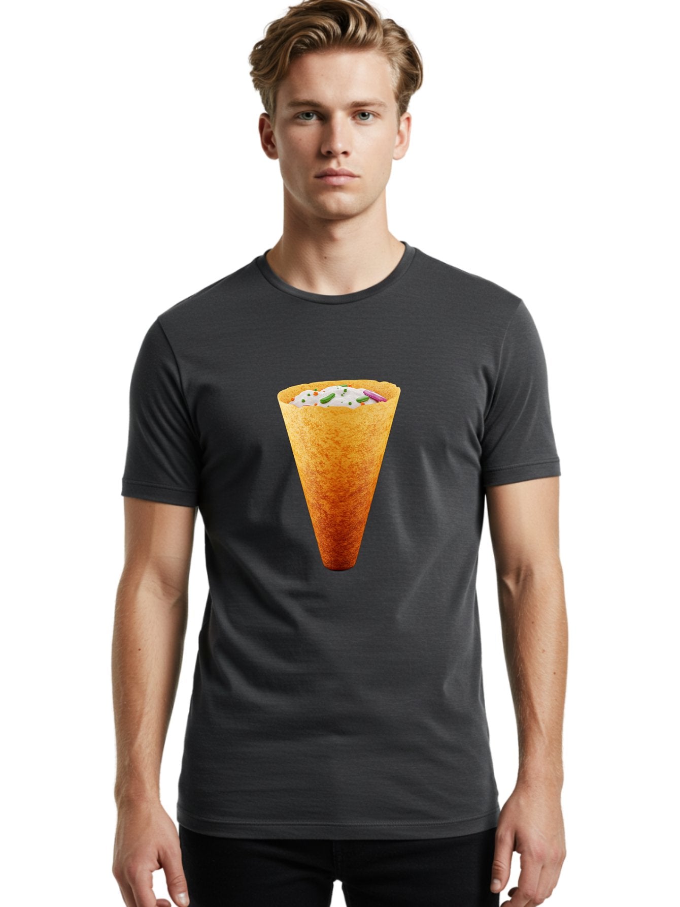 Dosa-Cone Men'S Graphic Tee, 100% Cotton, Comfortable Casual Summer Wear, Machine Washable, Masala Cone, Indian Street Food, Crispy Cone, Savory Snack, Flavorful Filling, Chutney, Spices, Appetizing Treat Baa540 16