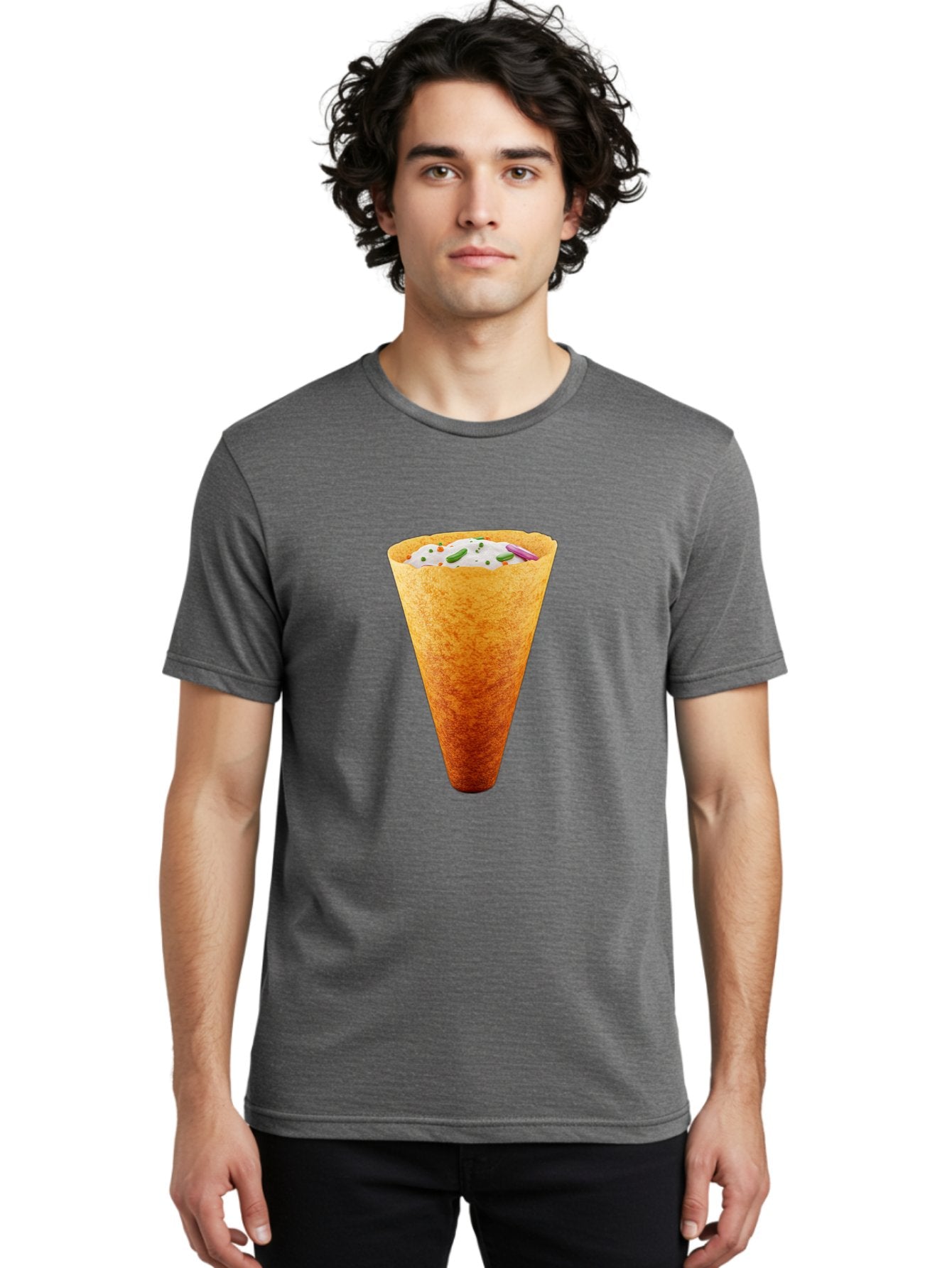 Dosa-Cone Men'S Graphic Tee, 100% Cotton, Comfortable Casual Summer Wear, Machine Washable, Masala Cone, Indian Street Food, Crispy Cone, Savory Snack, Flavorful Filling, Chutney, Spices, Appetizing Treat Baa540 23