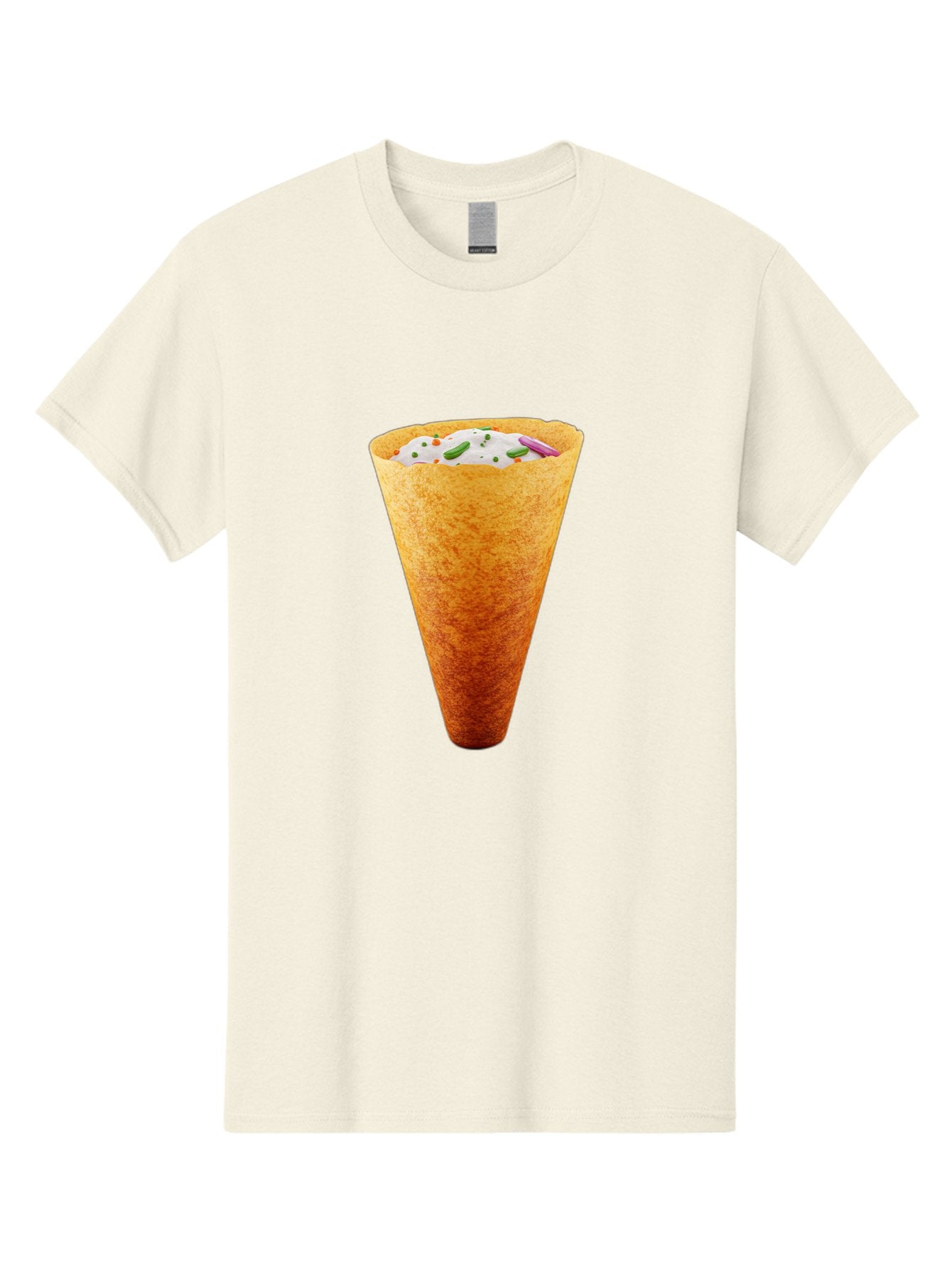 Dosa-Cone Men'S Graphic Tee, 100% Cotton, Comfortable Casual Summer Wear, Machine Washable, Masala Cone, Indian Street Food, Crispy Cone, Savory Snack, Flavorful Filling, Chutney, Spices, Appetizing Treat Baa540