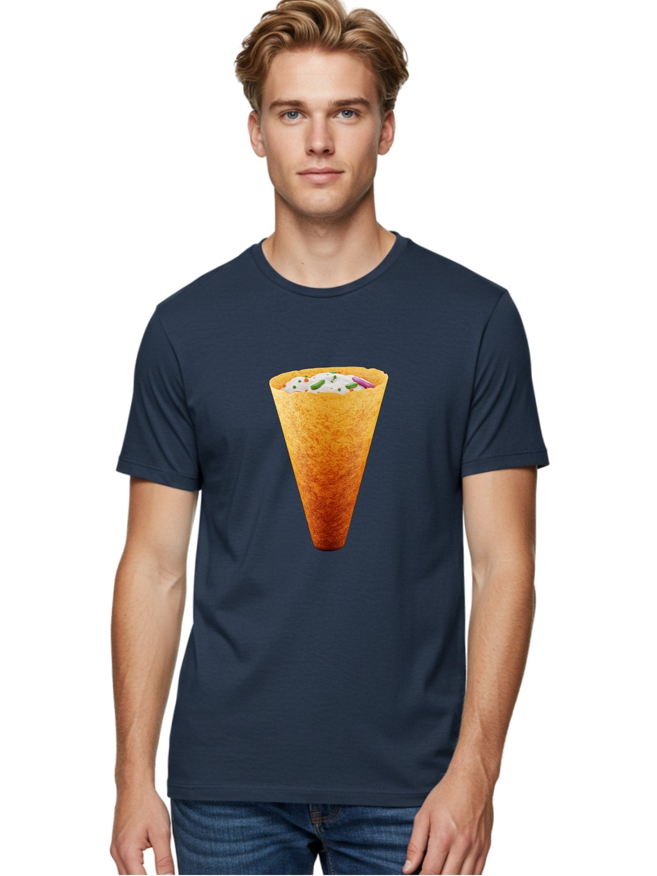 Dosa-Cone Men'S Graphic Tee, 100% Cotton, Comfortable Casual Summer Wear, Machine Washable, Masala Cone, Indian Street Food, Crispy Cone, Savory Snack, Flavorful Filling, Chutney, Spices, Appetizing Treat Baa540 26