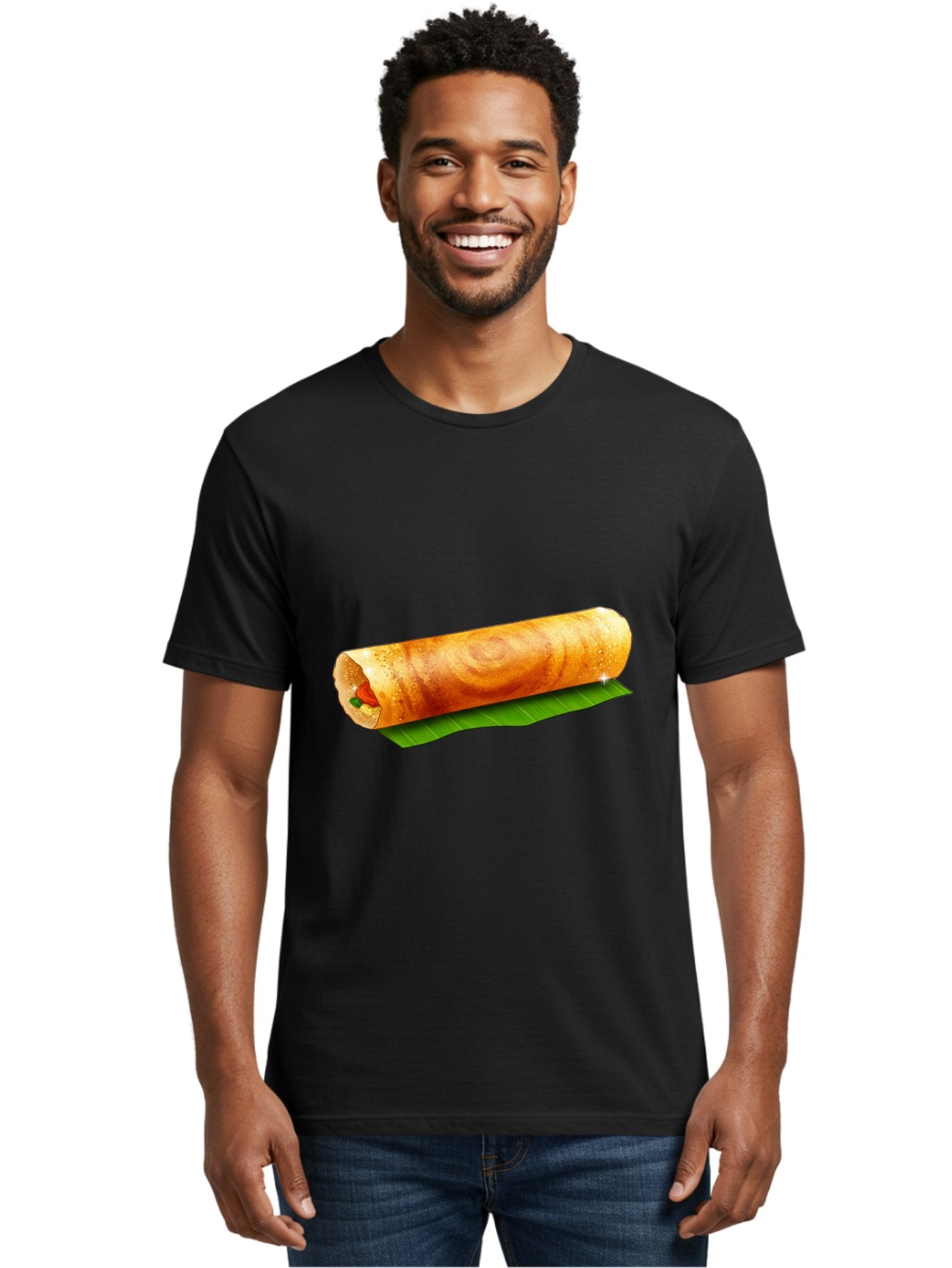 Dosa-Roll Men'S Graphic Tee, 100% Cotton, Comfortable Casual Summer Wear, Machine Washable, Crispy Spring Roll, Golden Brown, Fried Delicacy, Asian Cuisine, Savory Filling, Delicious Snack, Appetizing Treat, Finger Food Baa542 25