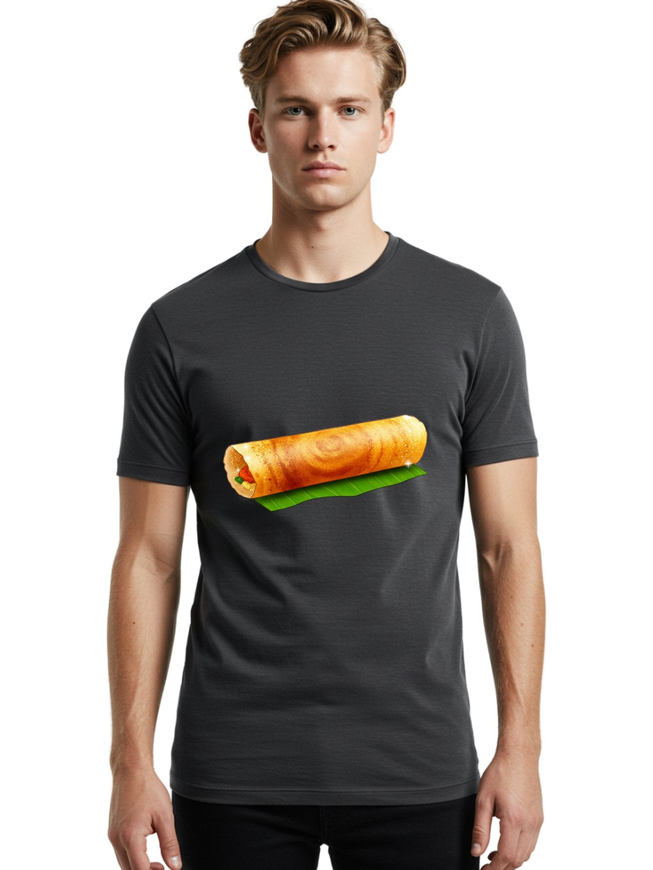 Dosa-Roll Men'S Graphic Tee, 100% Cotton, Comfortable Casual Summer Wear, Machine Washable, Crispy Spring Roll, Golden Brown, Fried Delicacy, Asian Cuisine, Savory Filling, Delicious Snack, Appetizing Treat, Finger Food Baa542 16