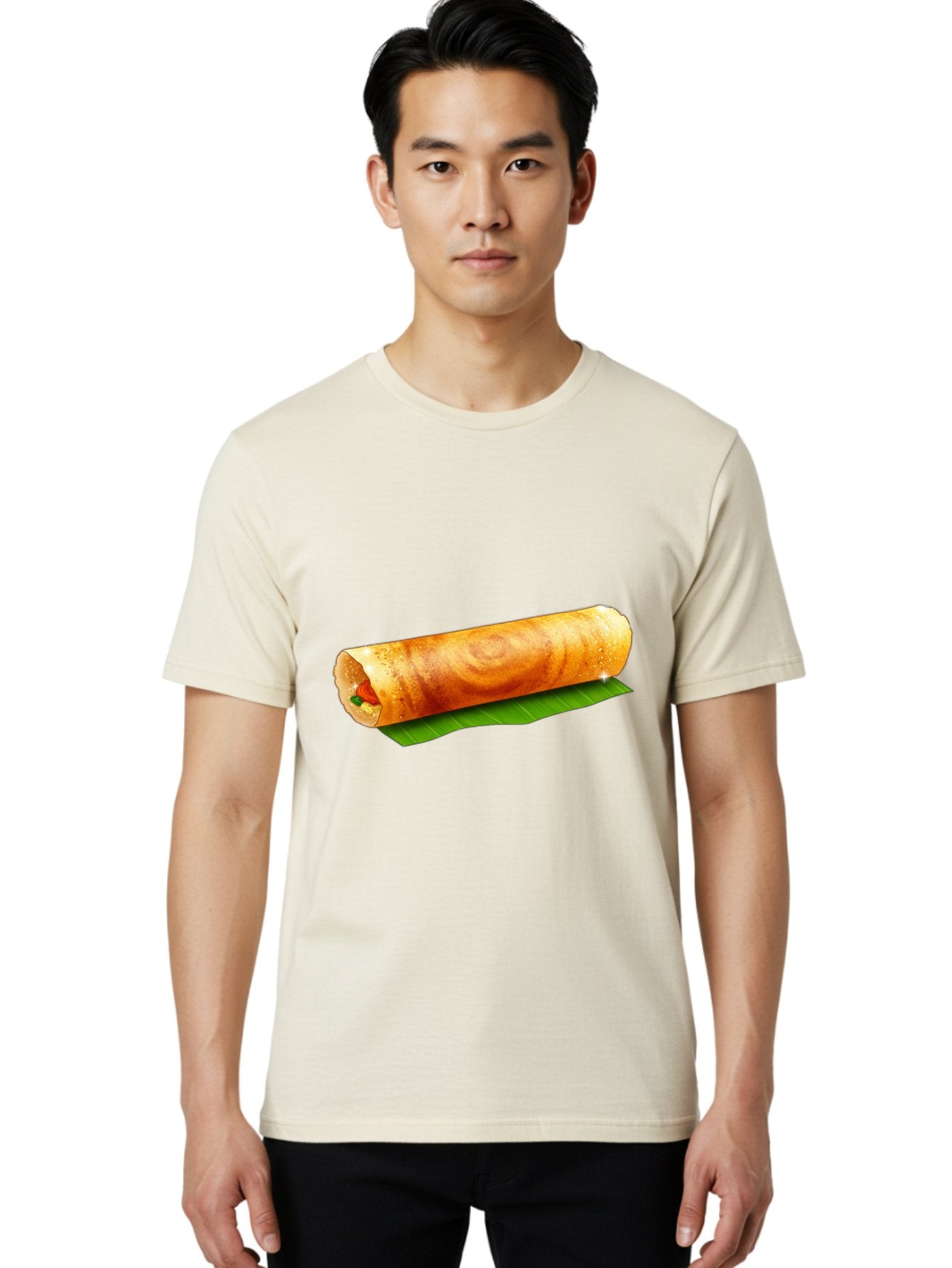 Dosa-Roll Men'S Graphic Tee, 100% Cotton, Comfortable Casual Summer Wear, Machine Washable, Crispy Spring Roll, Golden Brown, Fried Delicacy, Asian Cuisine, Savory Filling, Delicious Snack, Appetizing Treat, Finger Food Baa542 18