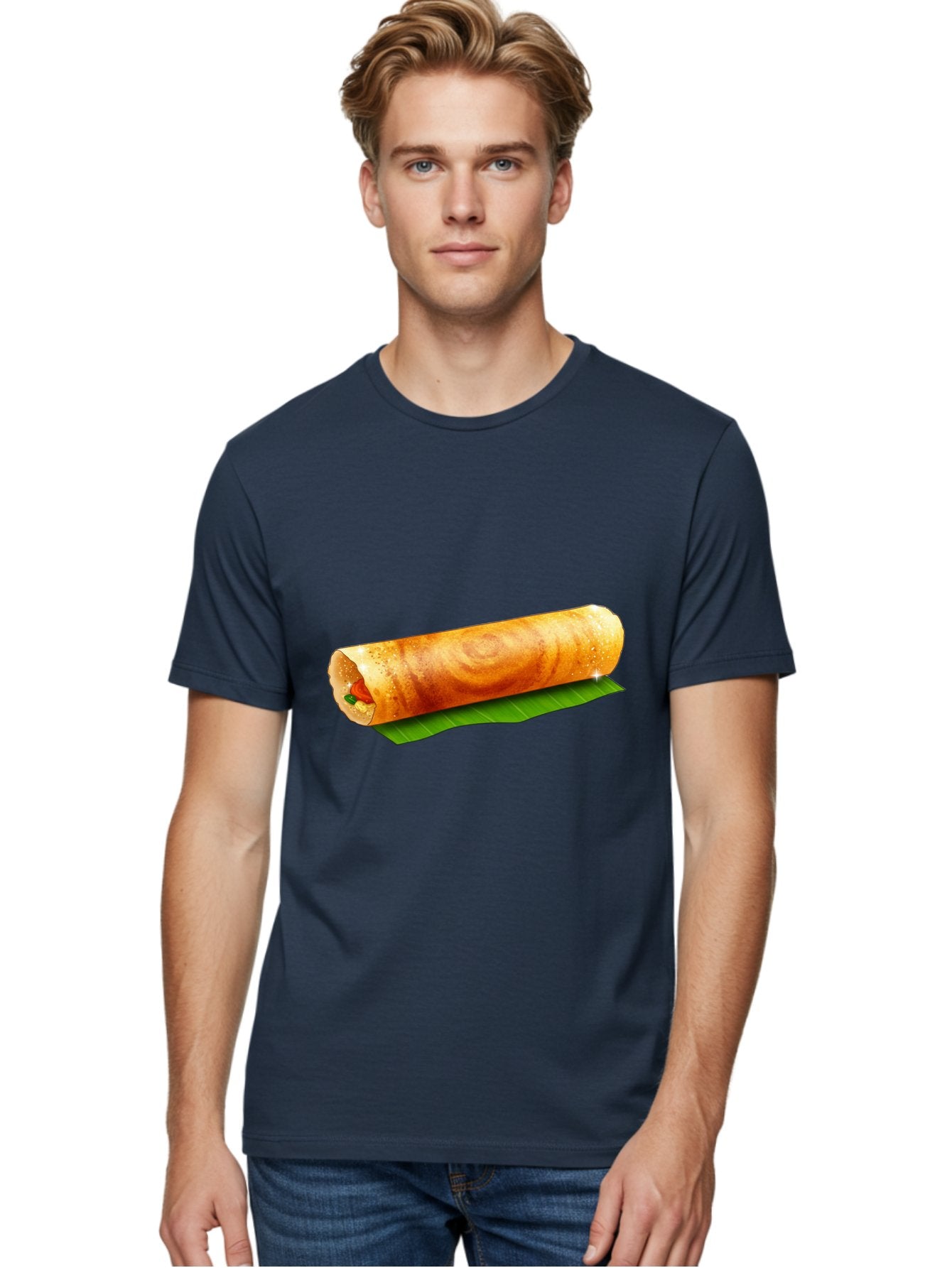 Dosa-Roll Men'S Graphic Tee, 100% Cotton, Comfortable Casual Summer Wear, Machine Washable, Crispy Spring Roll, Golden Brown, Fried Delicacy, Asian Cuisine, Savory Filling, Delicious Snack, Appetizing Treat, Finger Food Baa542 19