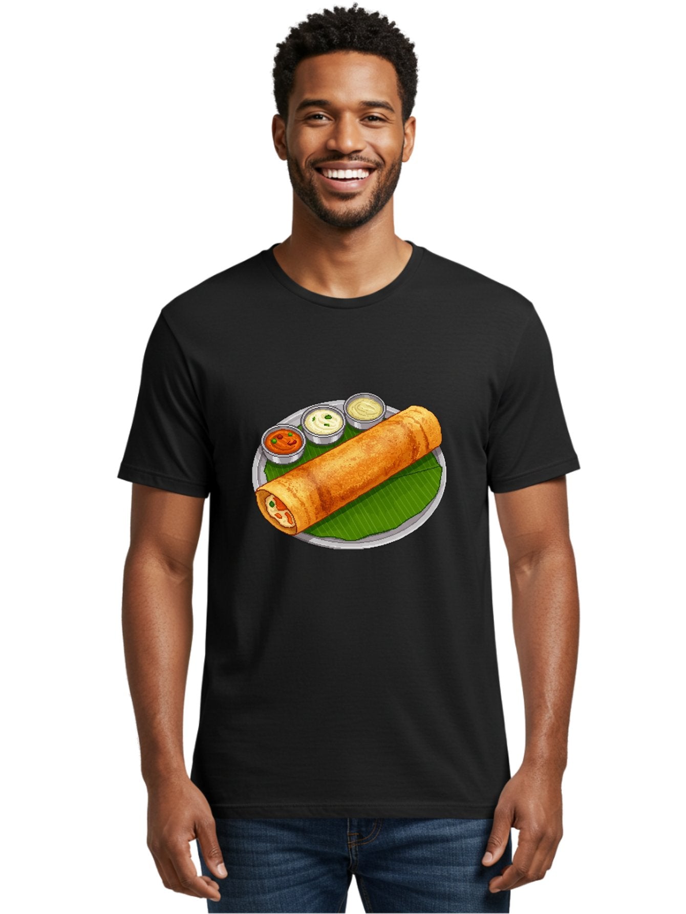 Dosa-With-Chutney-1 Men'S Graphic Tee, 100% Cotton, Comfortable Casual Summer Wear, Machine Washable, South Indian Cuisine, Traditional Breakfast, Dosa With Chutney, Indian Food, Savory Crepe, Fermented Rice, Delicious Dish, Baa543 20